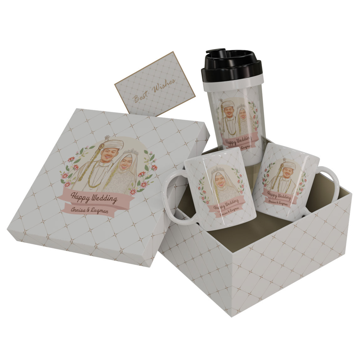 Square Box + 2Mug + Realist Illustration