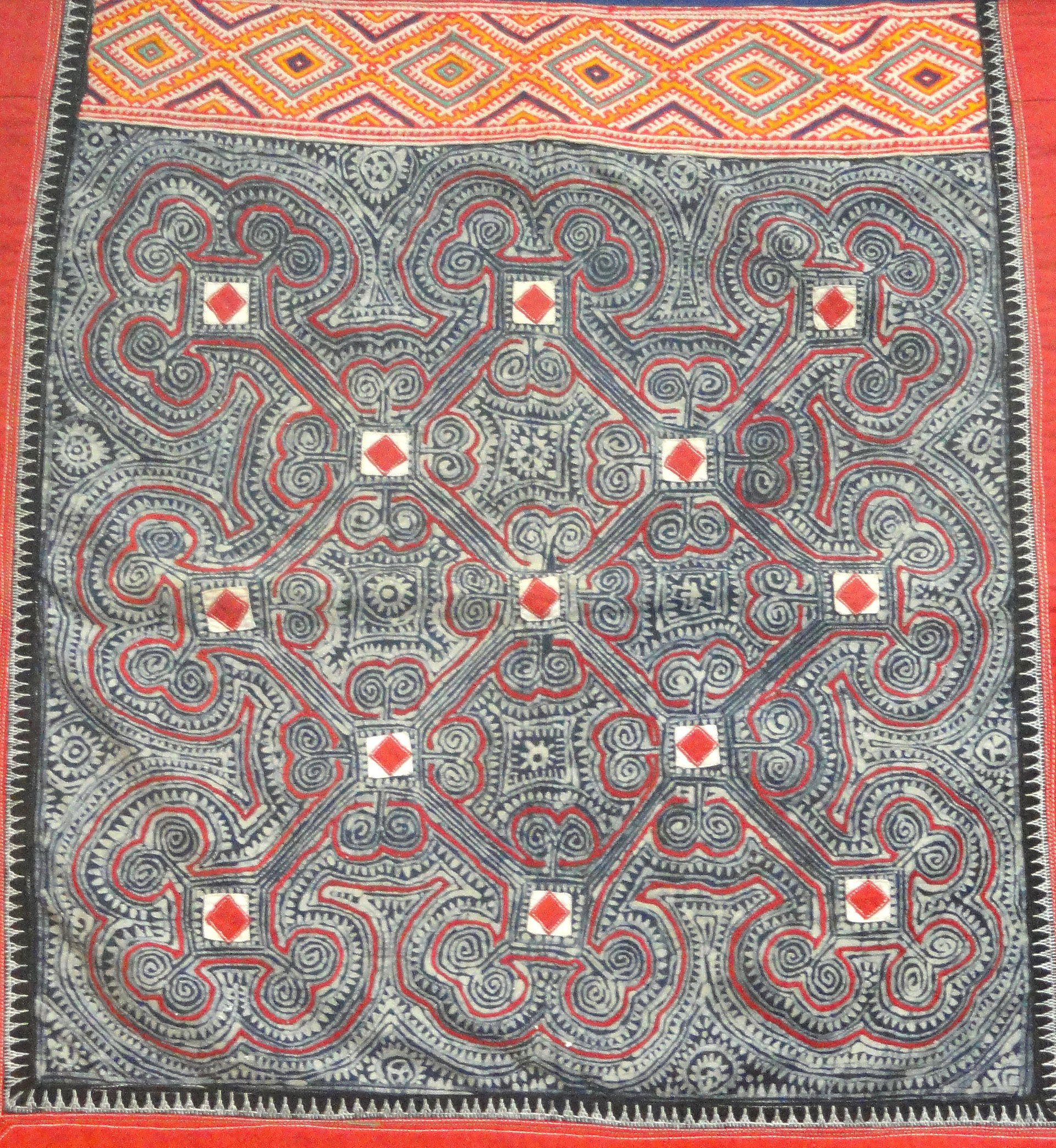Intricate batik pattern on a Chinese baby-carrying quilt