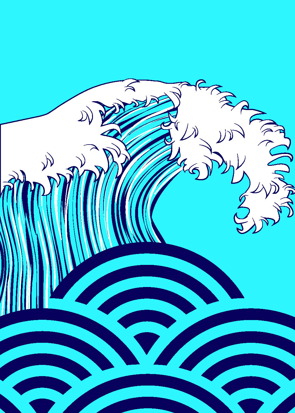 I combined the traditional Japanese wave with an ancient Japanese wave icon, for a fun image with a lot of movement.