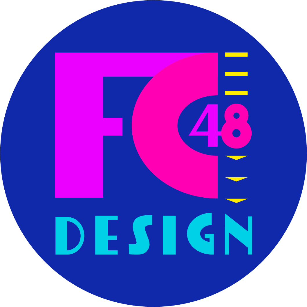 This logo has an 80’s Art Deco feel. The visual interest is the 48 hanging off the FC, with the shapes leading you down to the word design.