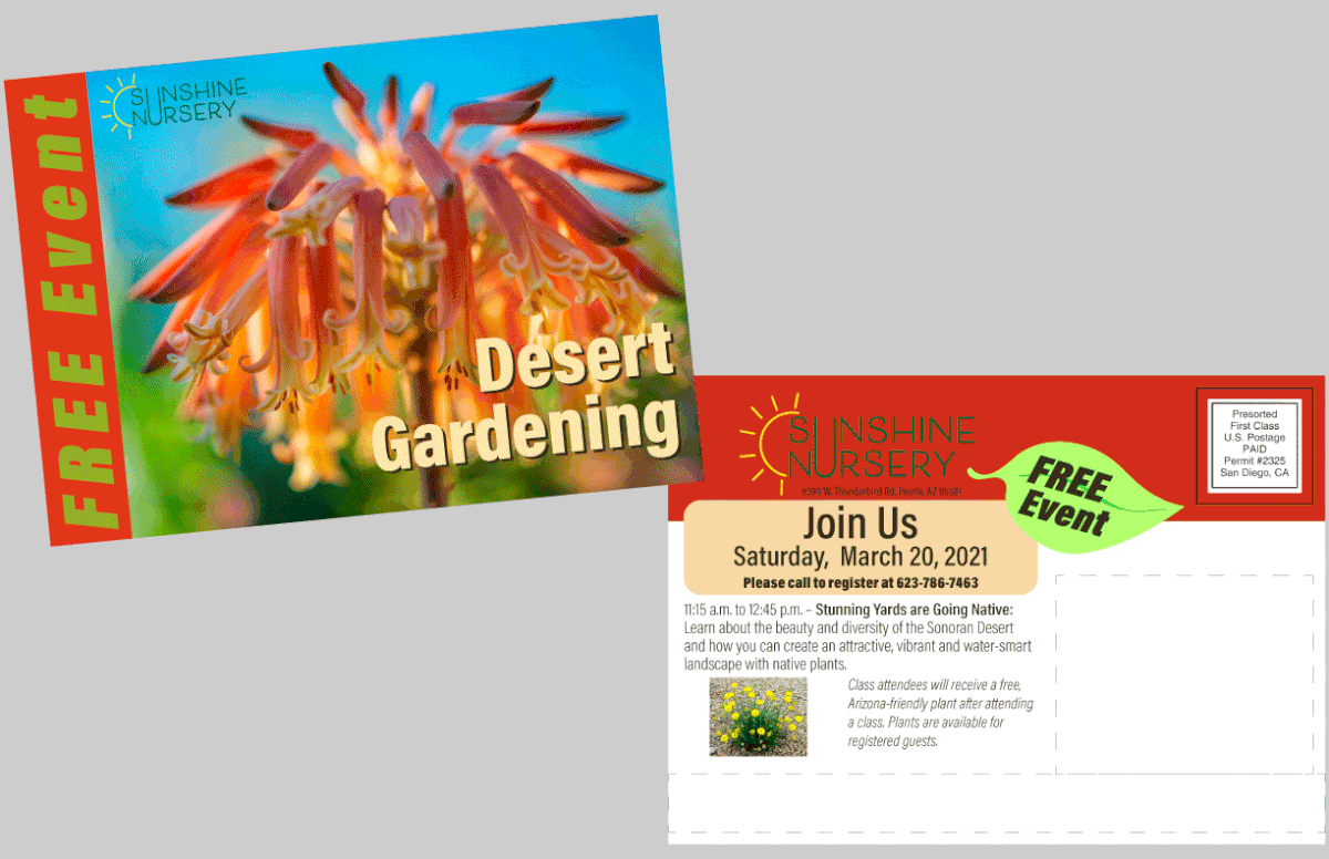 This mailer has bright colors to draw the eye of the prospective consumer.