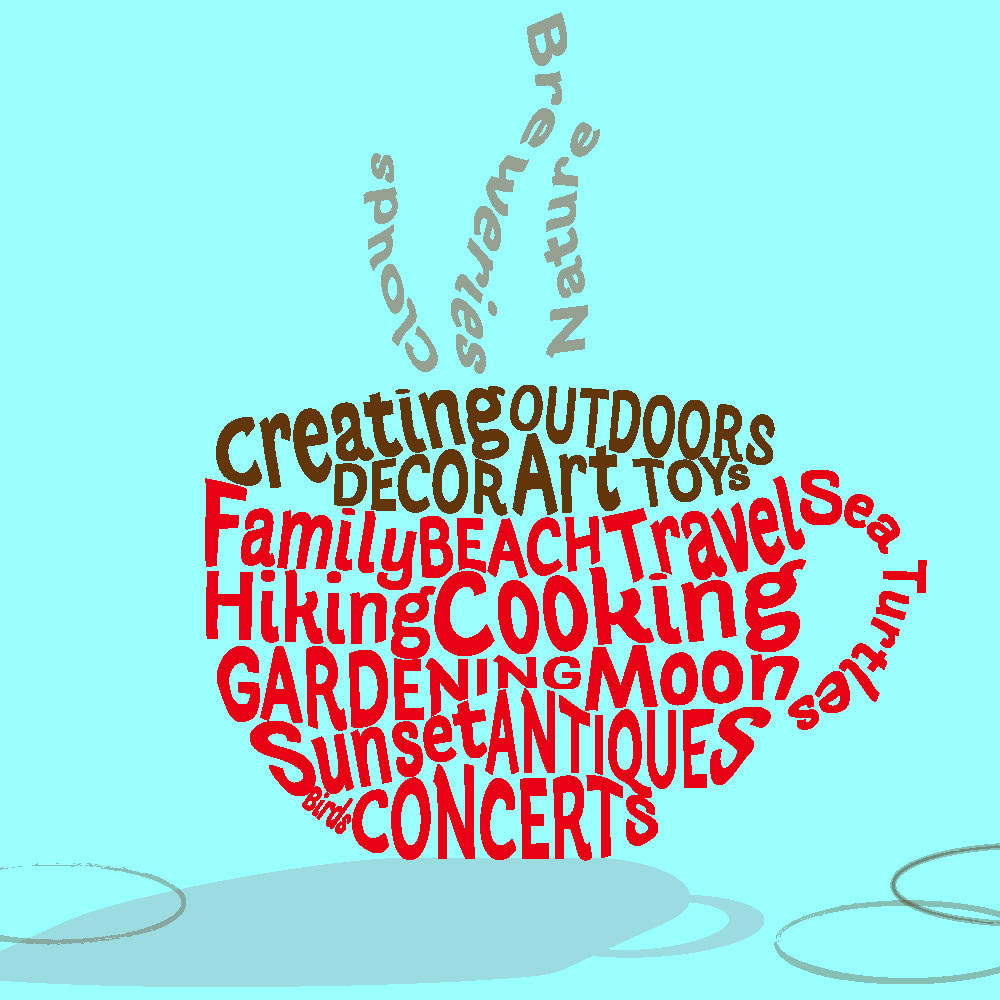 The use of words within a design can create an image, with an addition of coffee stains for an added texture.