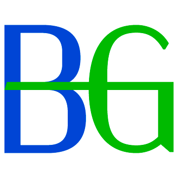 This ligature monogram logo has movement with the "G'' arm reaching across from the "B".