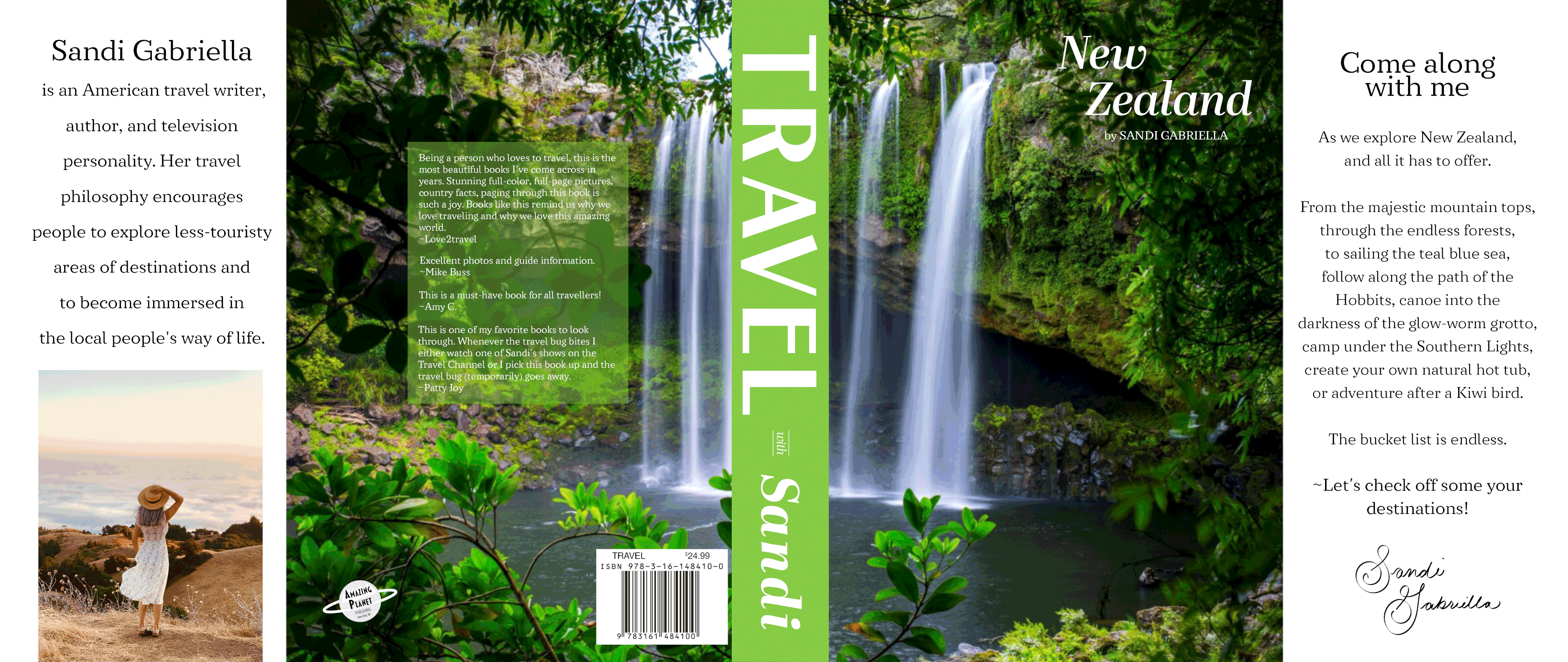 The best travel books have large full color images. It can take you to that destination without being there. For this design, I chose contrasting typefaces that fit the easy going style of the overall look. Layout, book printer logo and the descriptions were all my design.