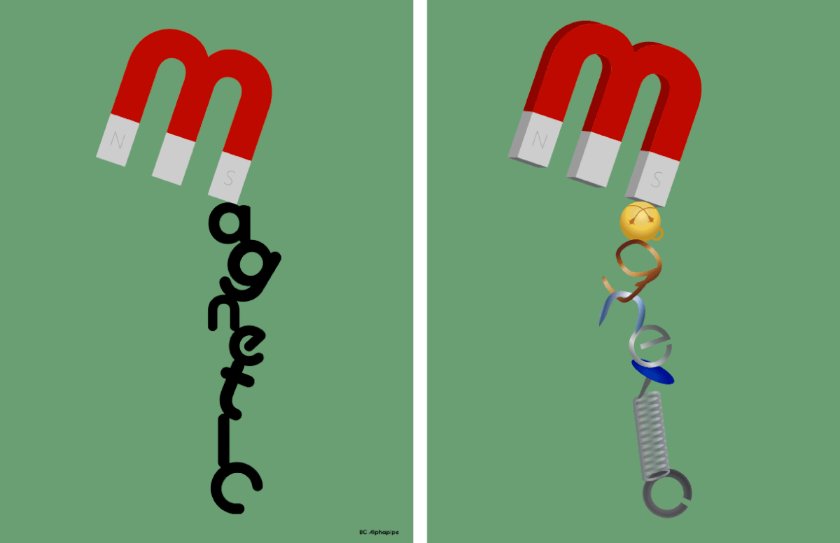 For this illustration I used a typeface that looked magnetized to create the illusion of hanging. I then created images of items that would resemble the letters.