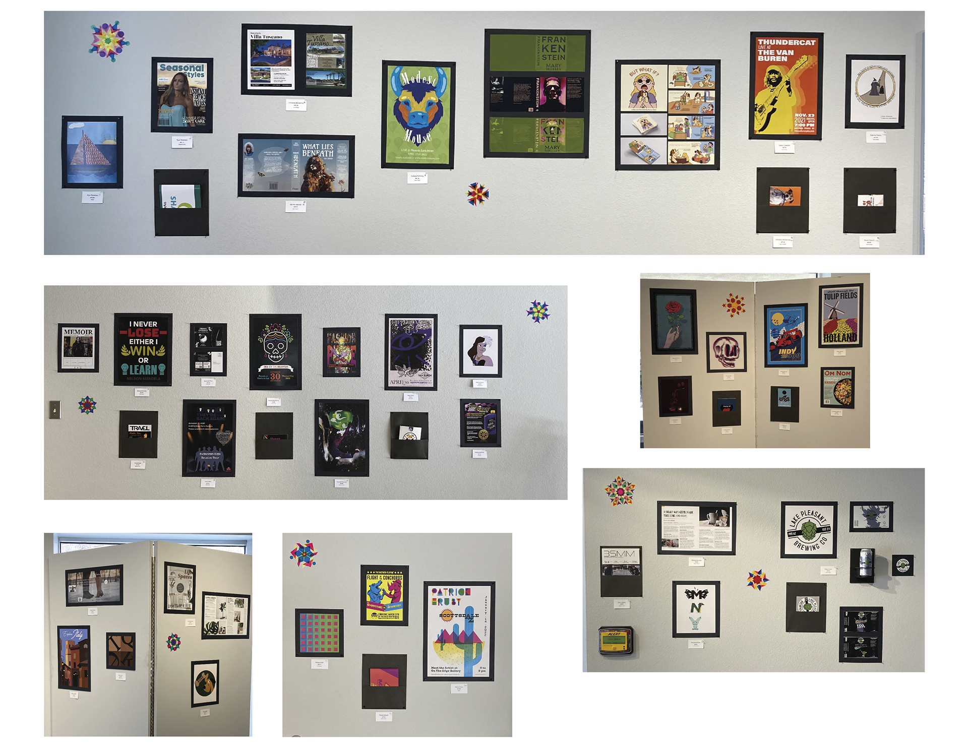 For the layout of the student work, I wanted it categorized by color, to flow like a rainbow. Doing this created a nice flow around the expo room.