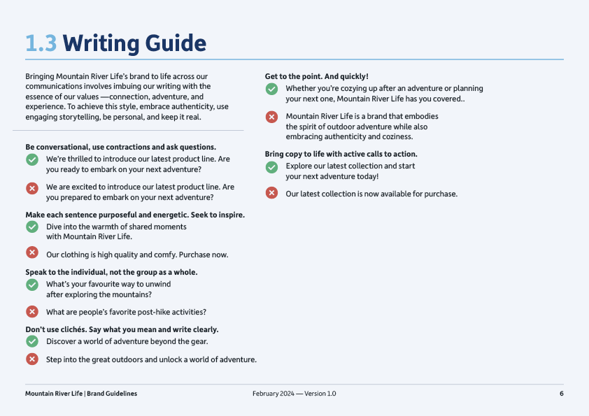 Section 1.3 – A guide for writing that explains the language MRL wants to use