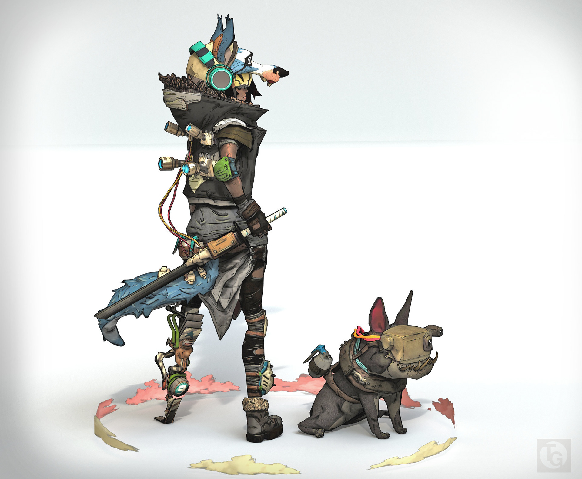 "Daisy Slash and Bugsby" Daisy Slash and her “dog” Bugsby, from the Fury Beats Universe created by Sergi Brosa. He also worked as a concept artist for Borderlands 3 so I thought I’d add a Borderlands feel to them while still keeping them in their own world. Game model built for my portfolio to show off some recent learning from Shane Olson’s 3D Character Workshop I started early this year. Sculpted in Zbrush, retop in Maya and textured in Substance Painter. 