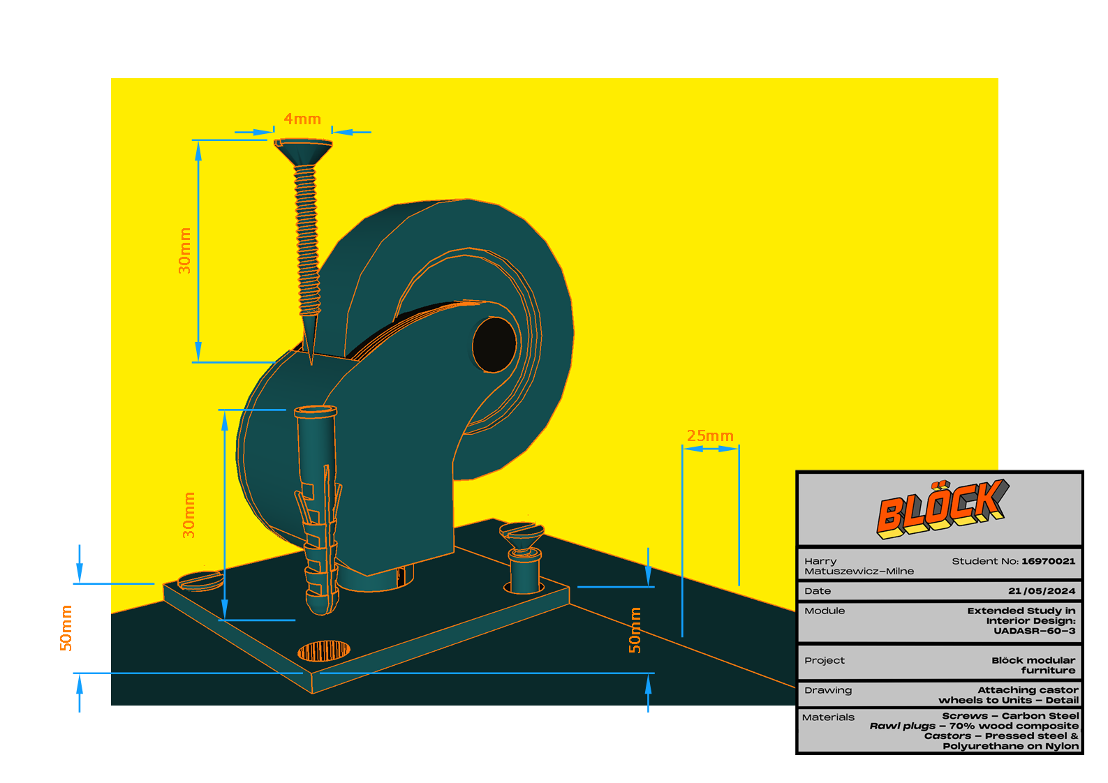 Castor Attachments Detail Technical Drawing