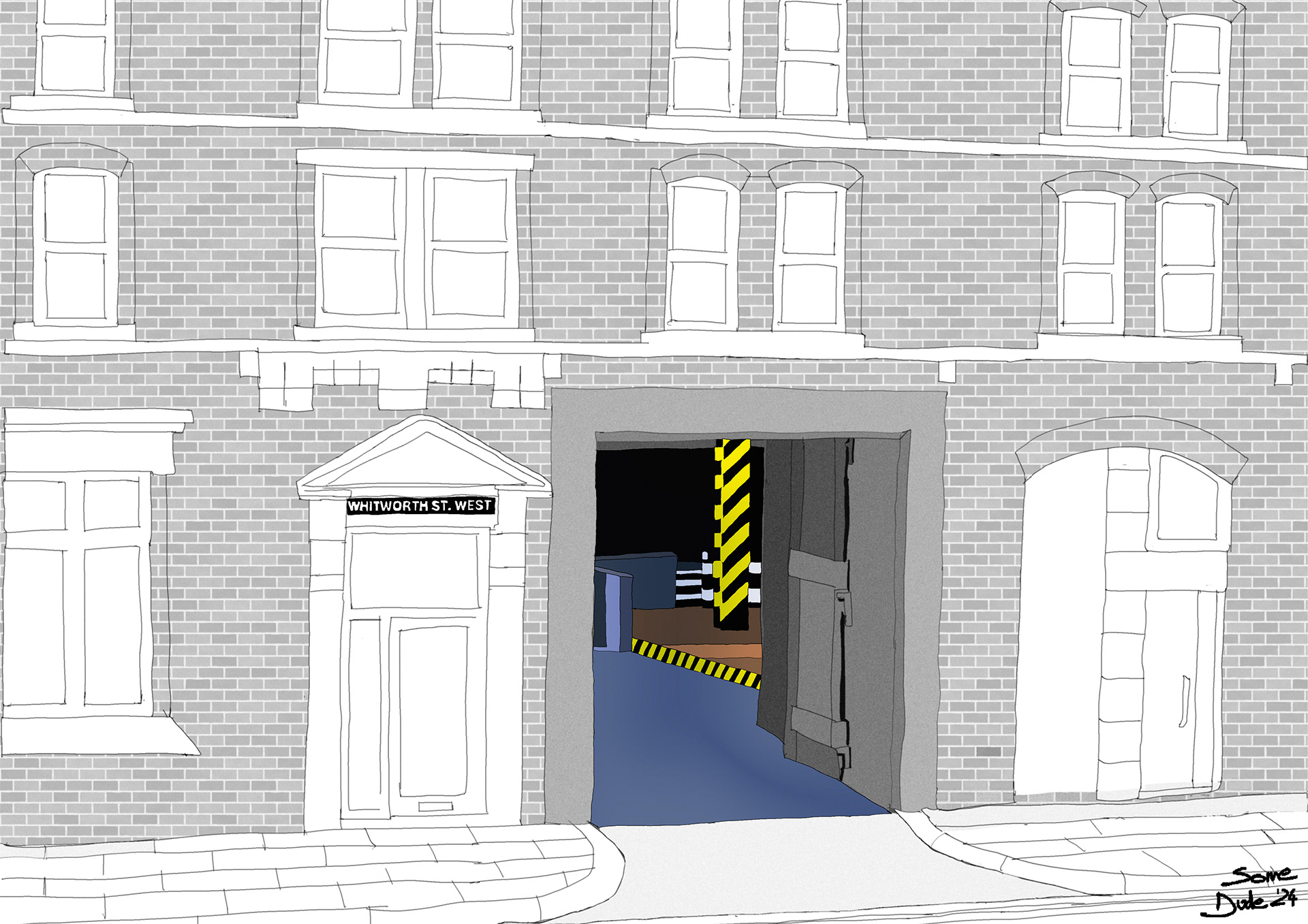 Exterior looking in of the Haçienda nightclub - Photoshop