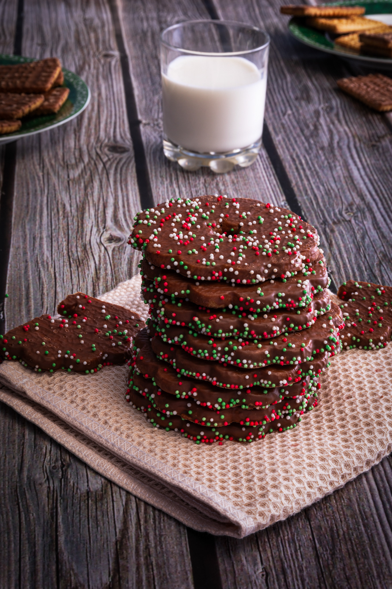 A stack of chocolate covered shortbread