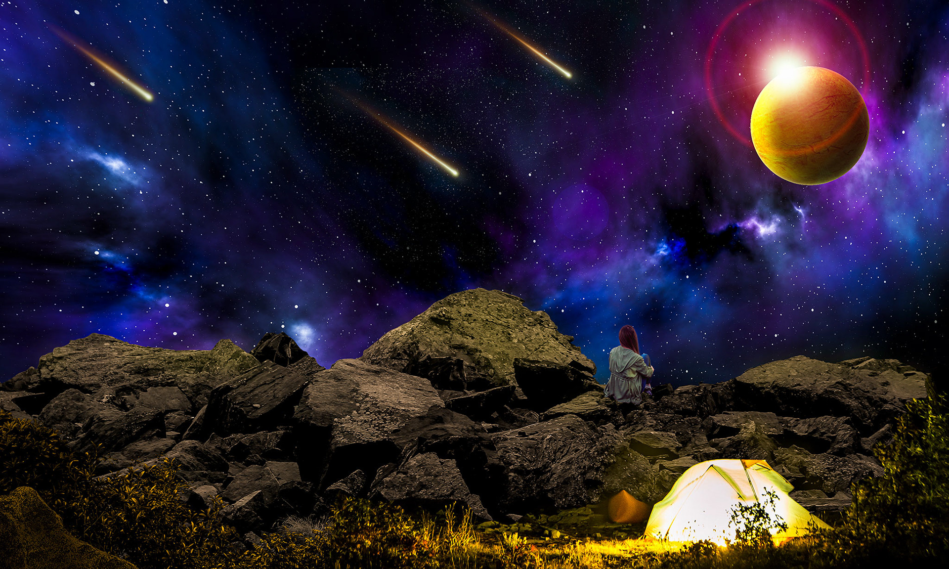 camping under a starry sky