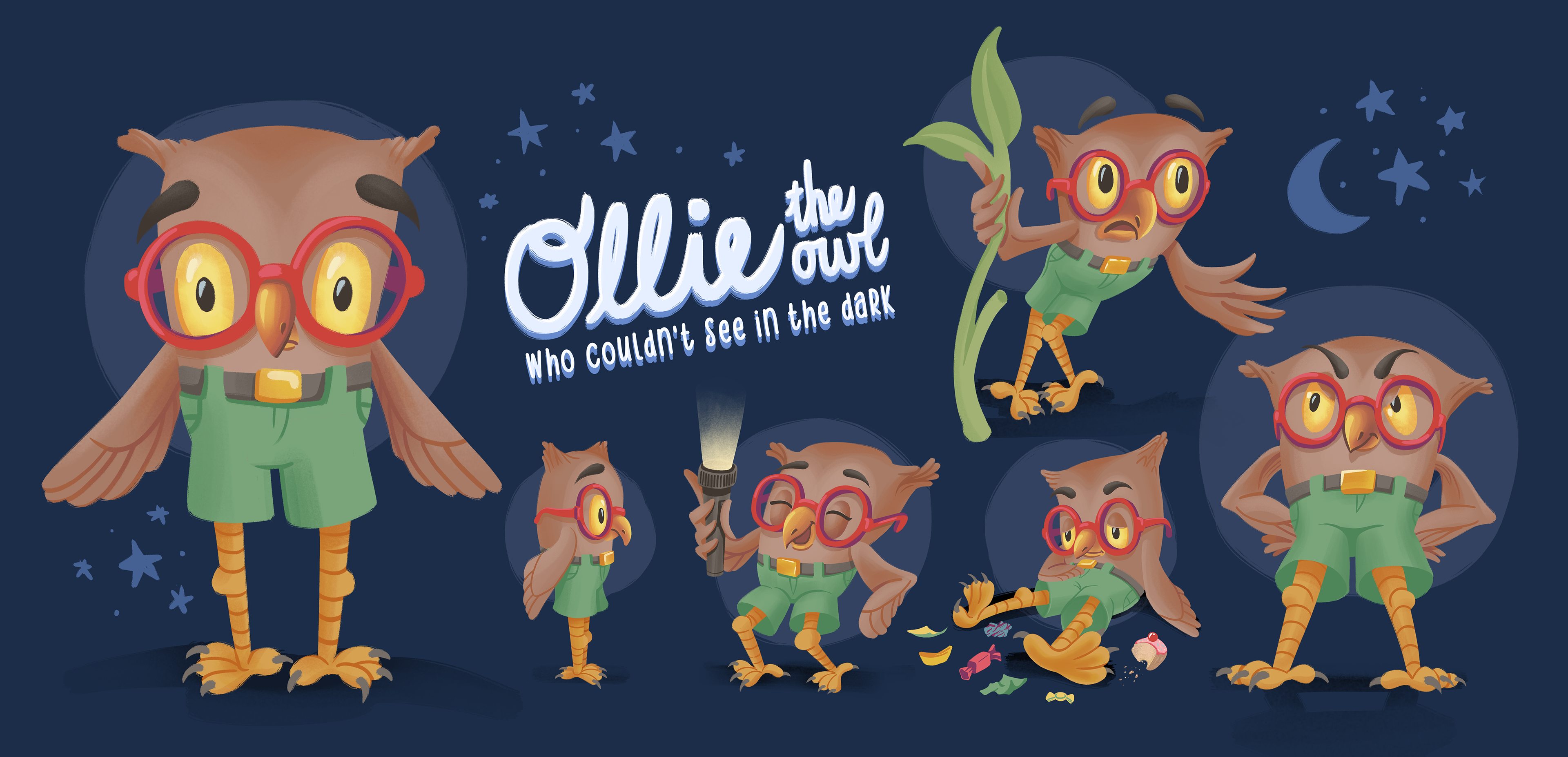 Character exploration for "Ollie, the Owl Who Couldn't See in the Dark"