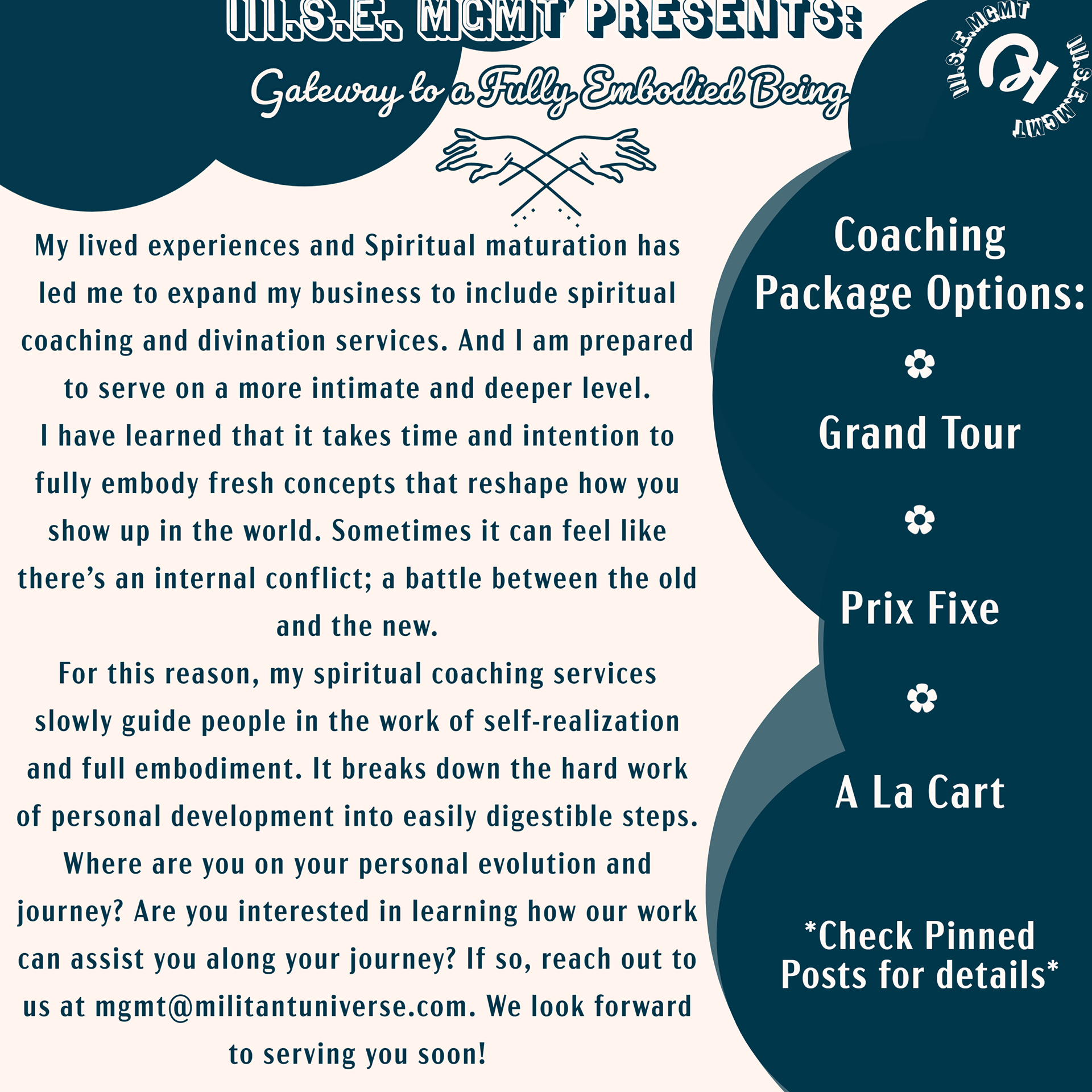 Check out our coaching packages. Email mgmt@militantuniverse.com for more info coaching #email #empowerment #proactive #newyear #personaldevelopment