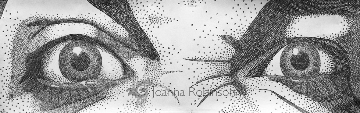 Exercise in texture; each dot is a little eyeball. Graphite.