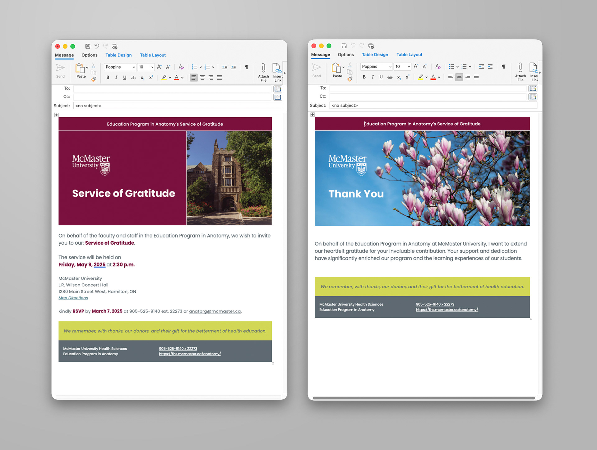 McMaster Service of Gratitude Email Invitation