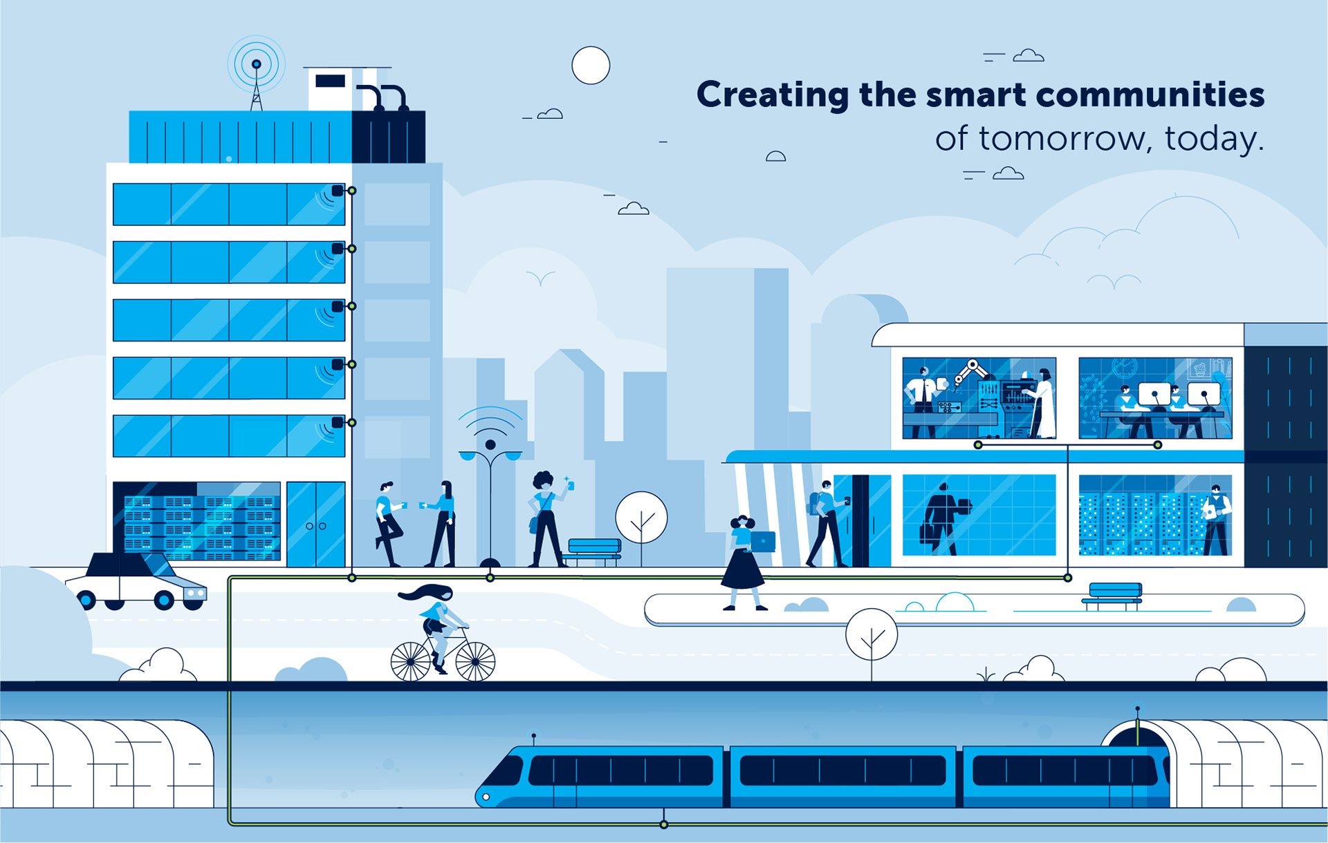 Smart city infrastructure illustration created for BAI Communications.