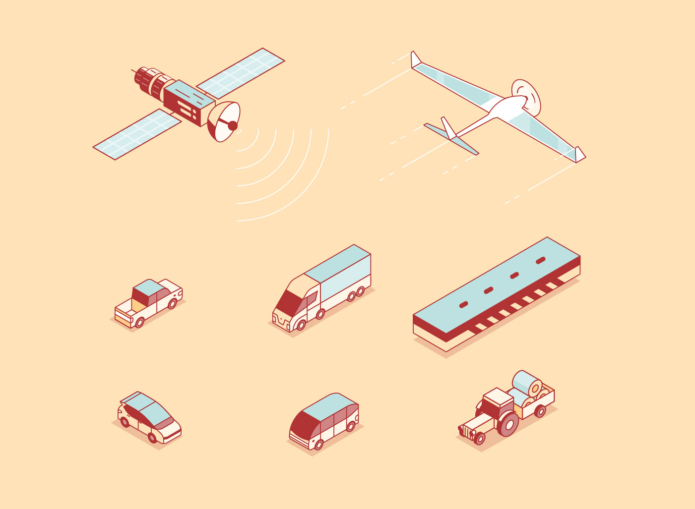 Isometric clean energy ecosystem illustration created for Swiftsolar solar technology.