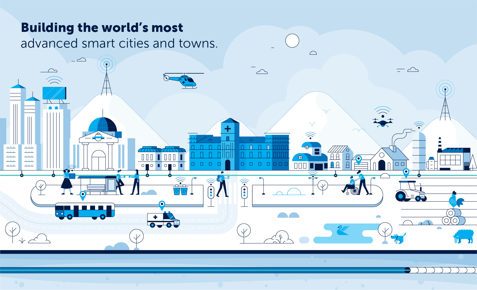 Smart city infrastructure illustration created for BAI Communications.