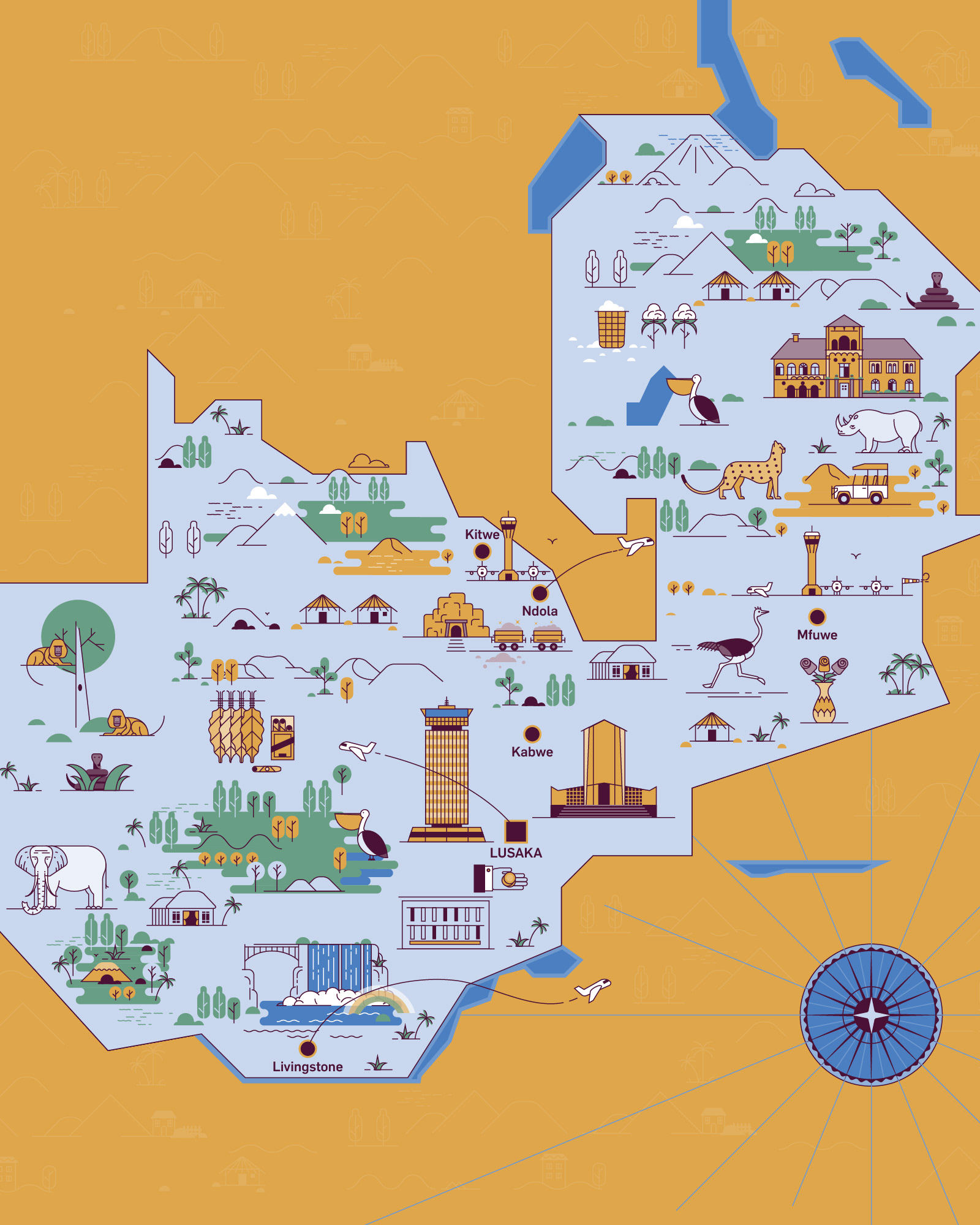 Illustrated country maps created for The Business Year magazine covers.