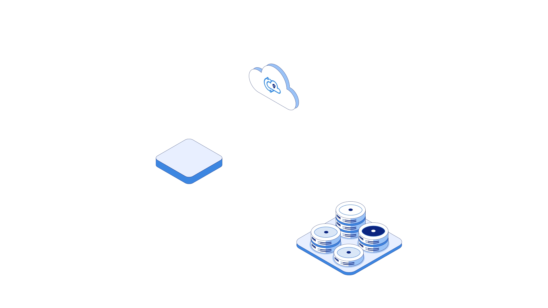 Isometric SaaS security illustration created for SysCloud showing cloud data protection.