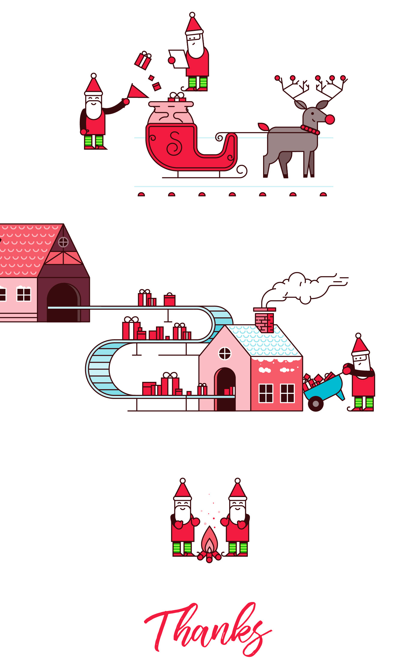 Illustrated winter landscape depicting a festive North Pole scene.