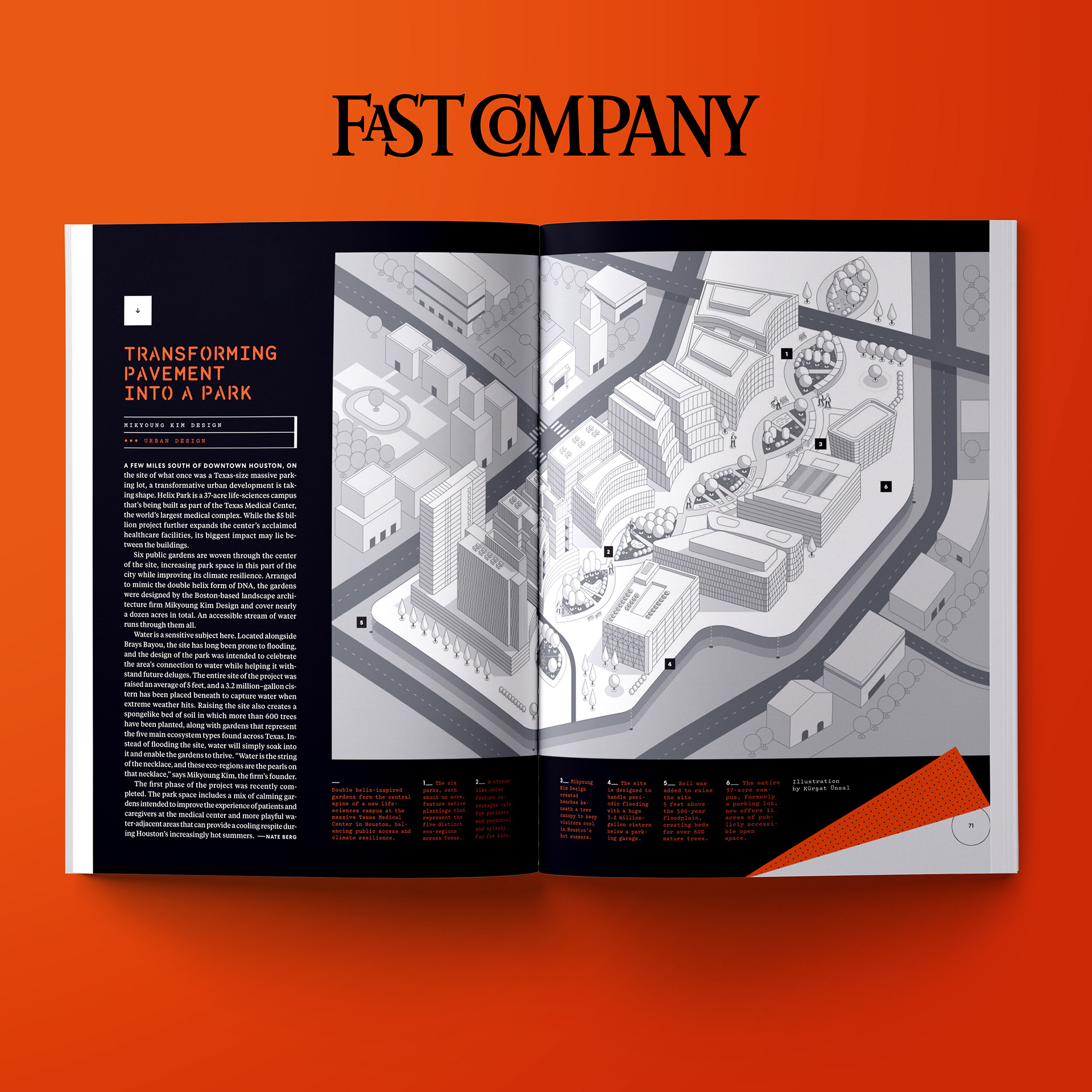 Isometric editorial illustration of TMC Helix Park created for Fast Company magazine.