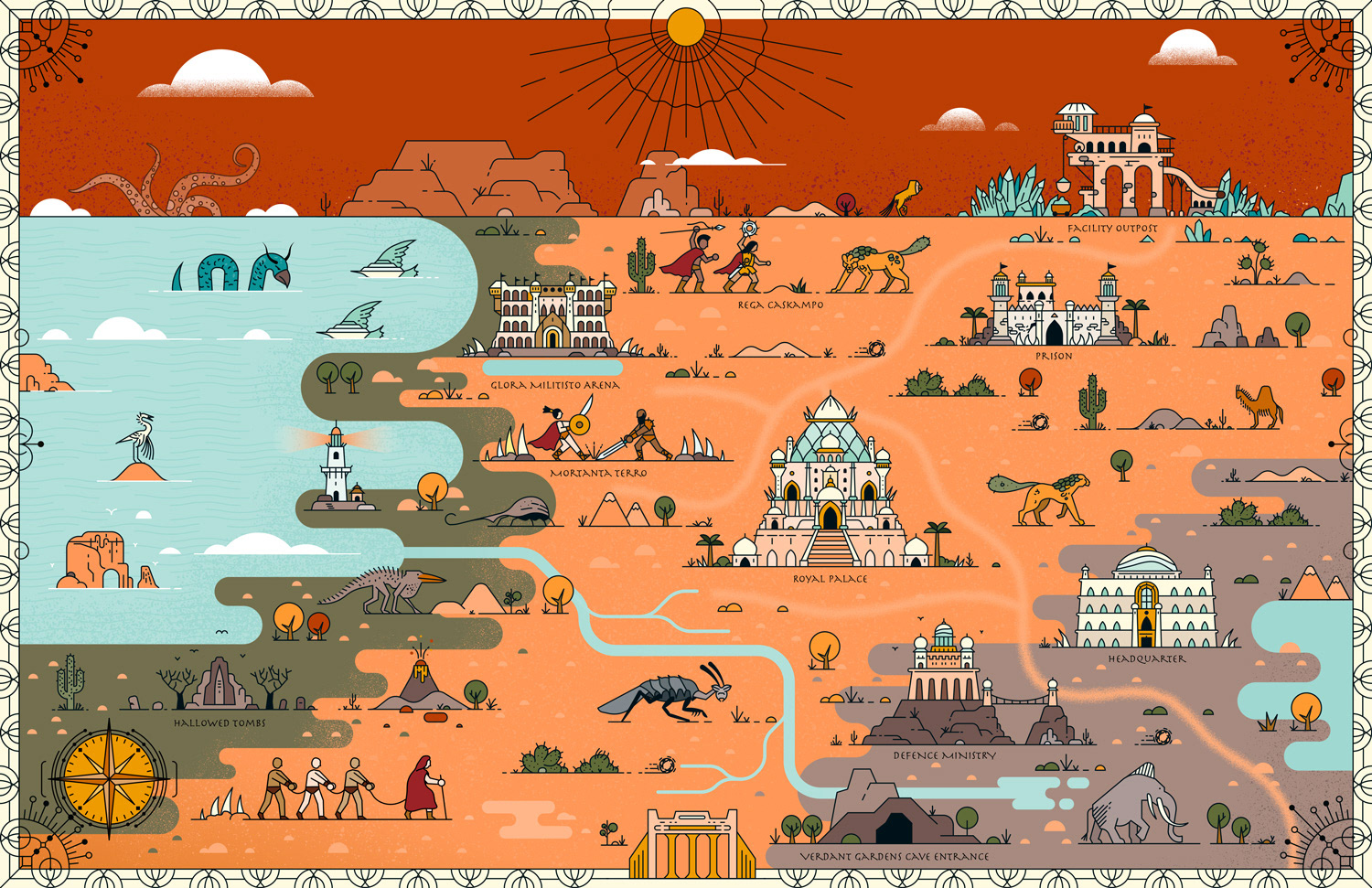 Fantasy map illustration of the Fayrii region from the 3W3M comic universe.