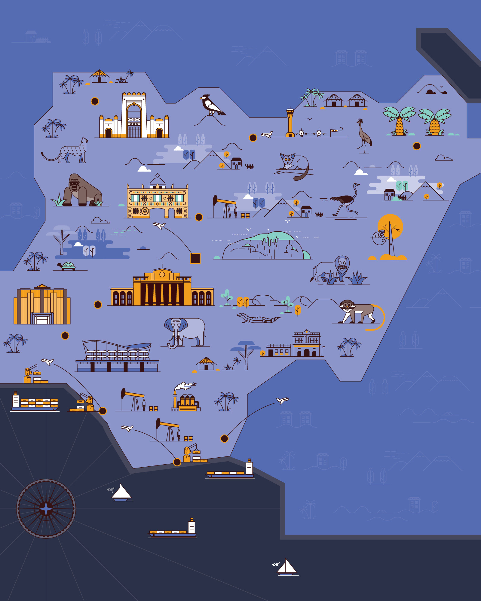 Illustrated country maps created for The Business Year magazine covers. Nigeria Map