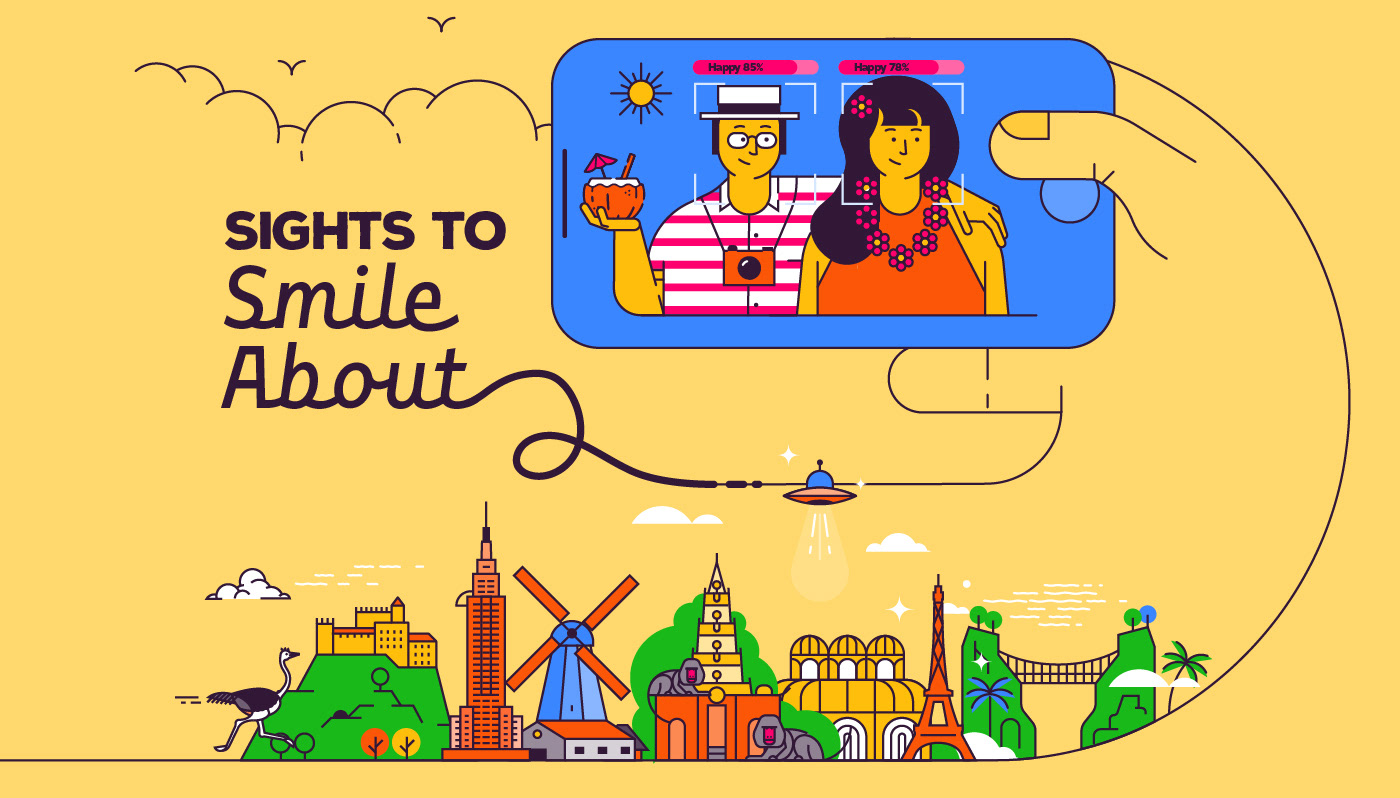 Editorial illustration showing famous tourist destinations around the world.