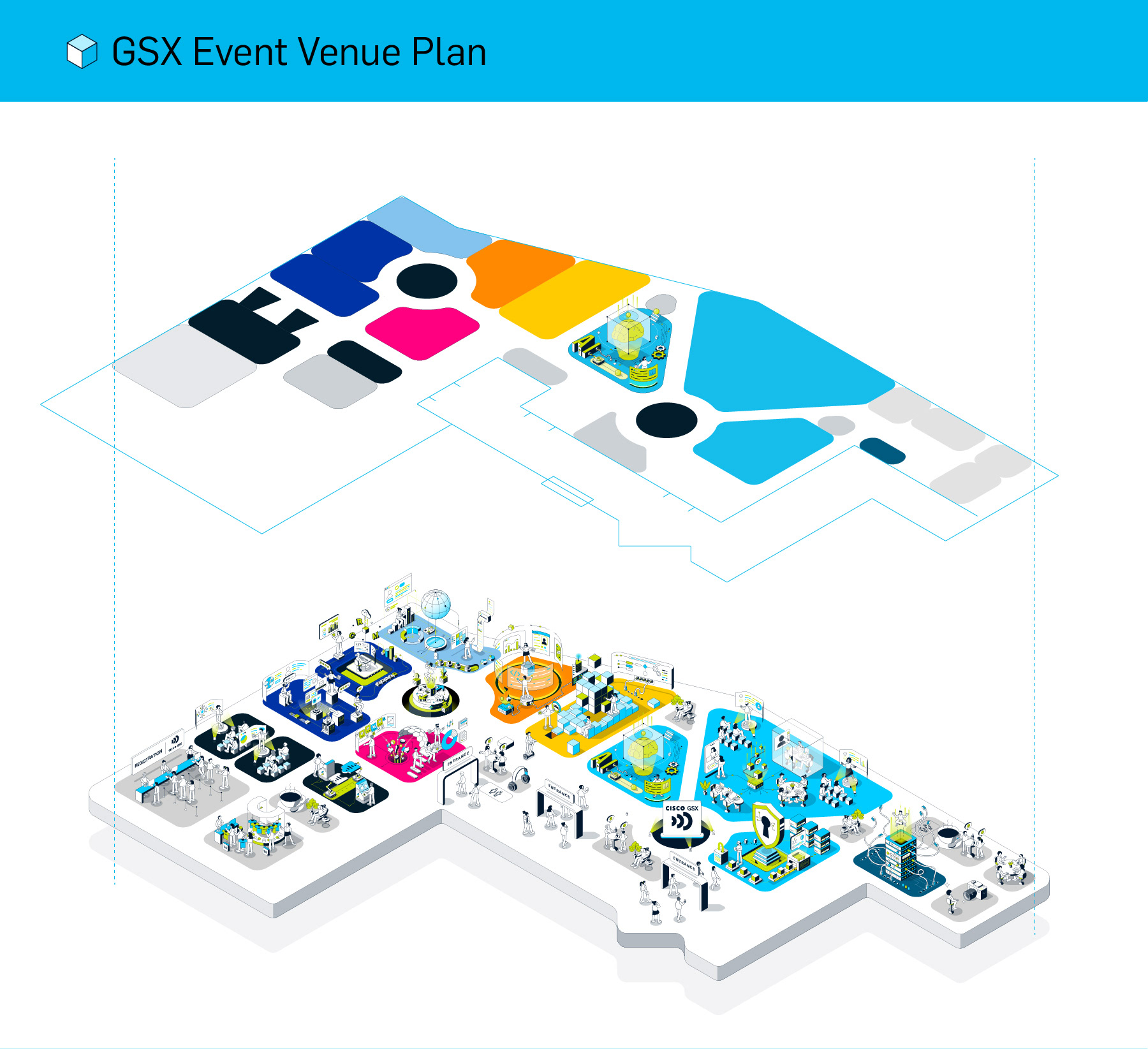 Isometric venue map illustration for Cisco GSX event in Las Vegas.