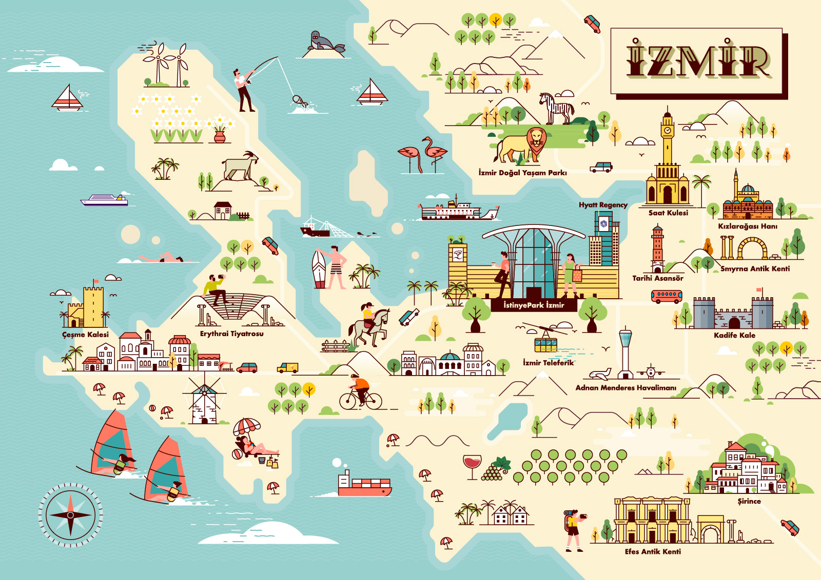 Illustrated map created for Istinye Park Izmir shopping center.