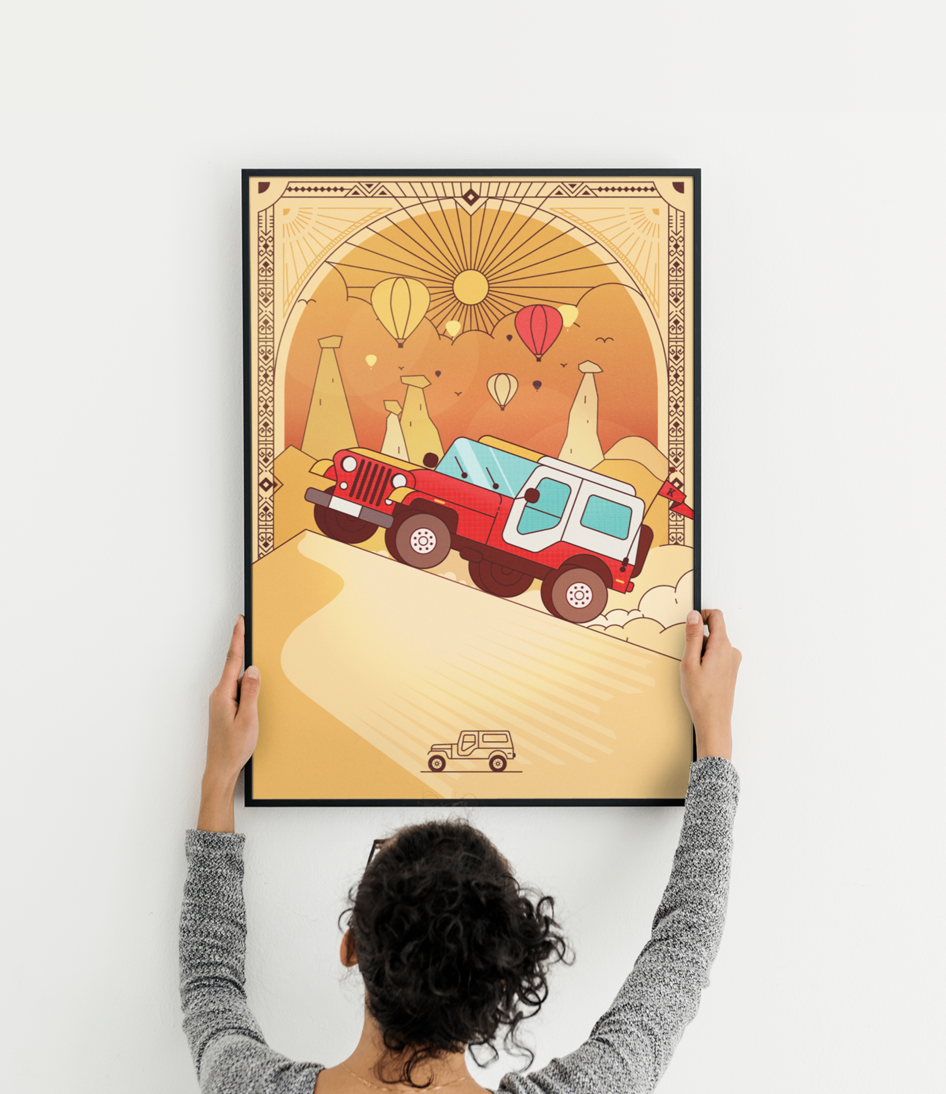 Illustrated poster inspired by the classic Jeep CJ6 off-road vehicle.