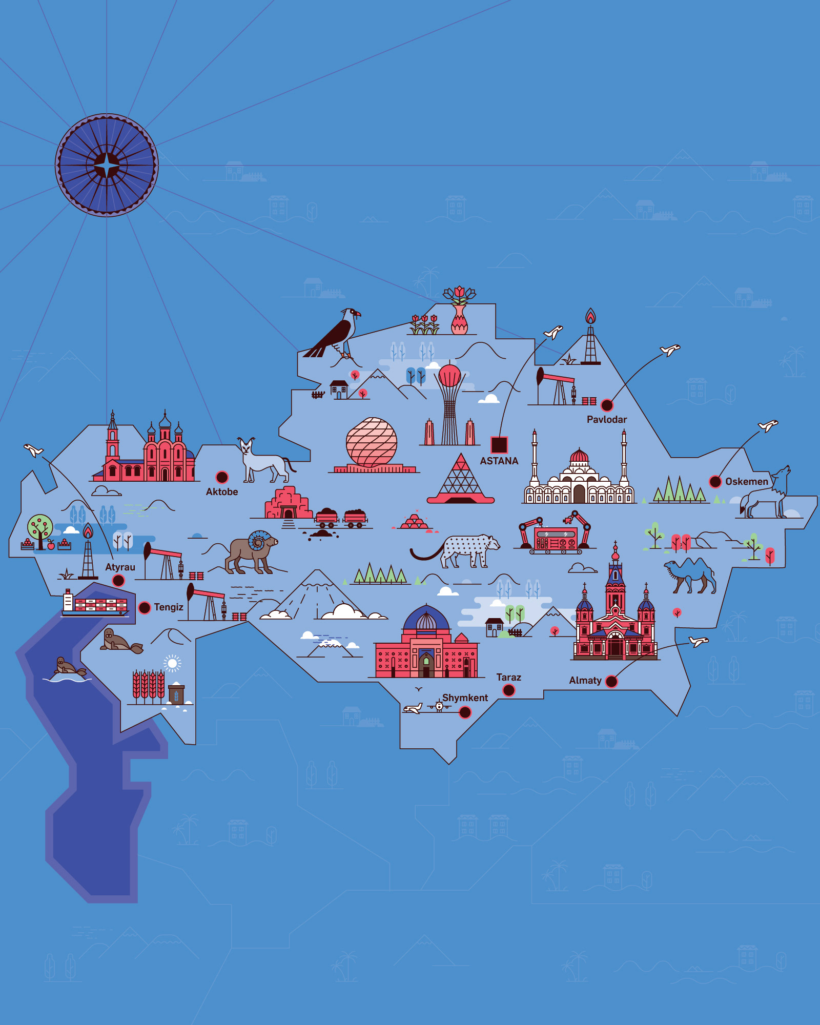 Illustrated country maps created for The Business Year magazine covers. Kazakhstan Map