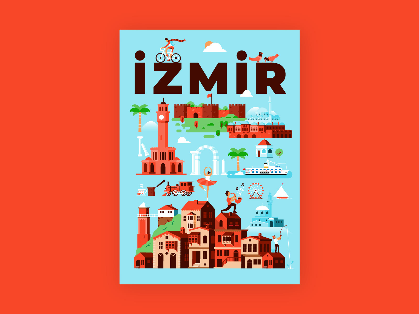 Illustrated map of Izmir’s historic Kemeraltı district and its landmarks.