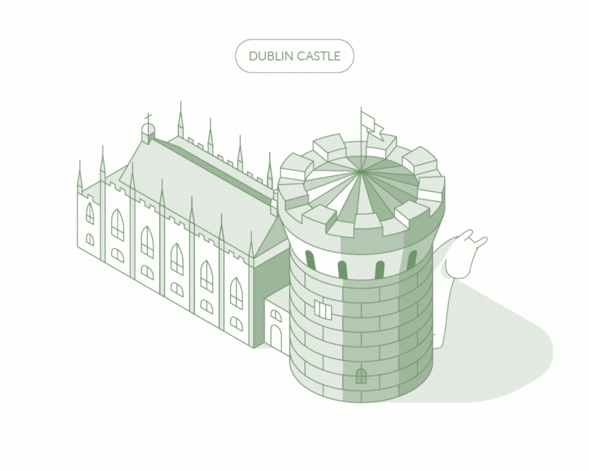 Isometric urban illustration showing Dublin’s business and technology environment.