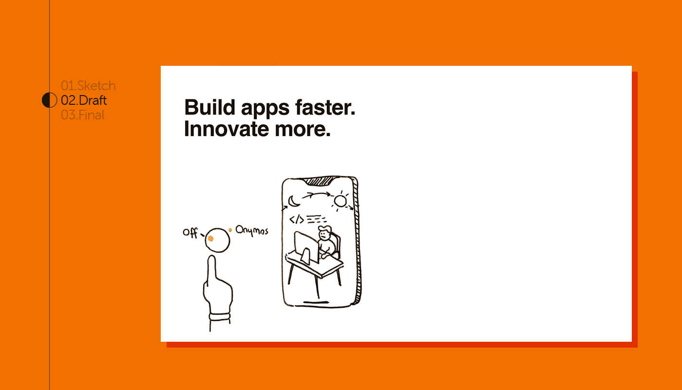 Isometric illustration visualizing the Onymos app development platform and automated developer tools.