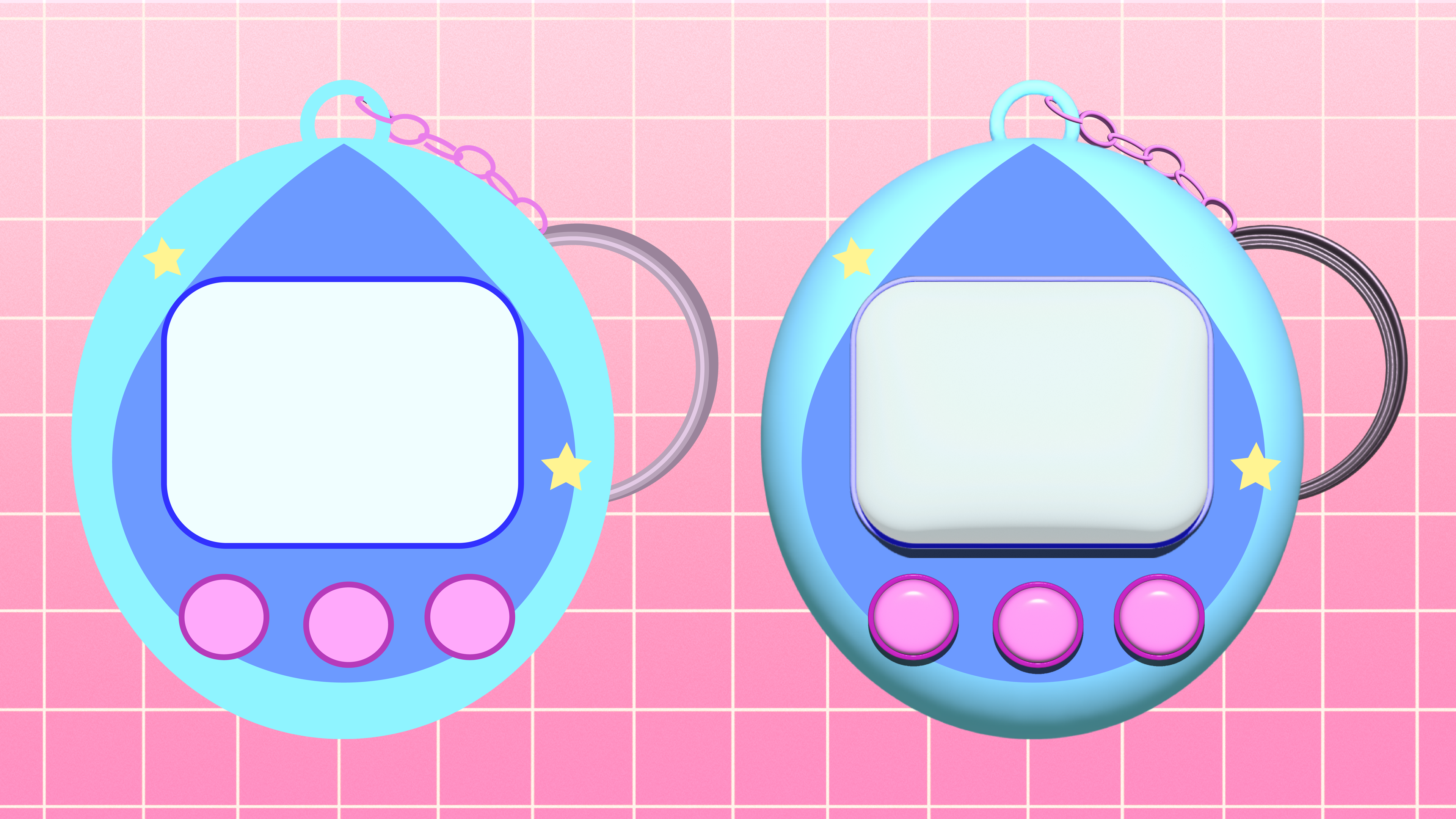 Tamagotchi Illustration made in Adobe Illustrator and turned into a 3D model using the Inflate tool