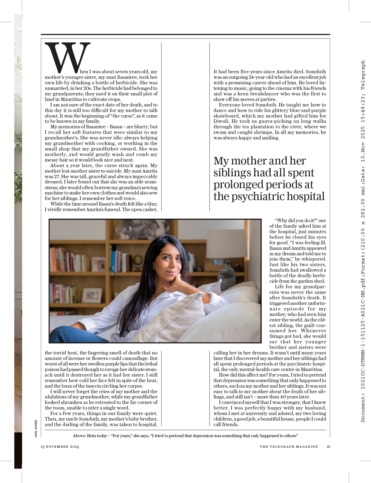 Portrait de l'écrivaine Priya Hein - The Daily Telegraph Magazine. Tamarin, Maurice 2025 