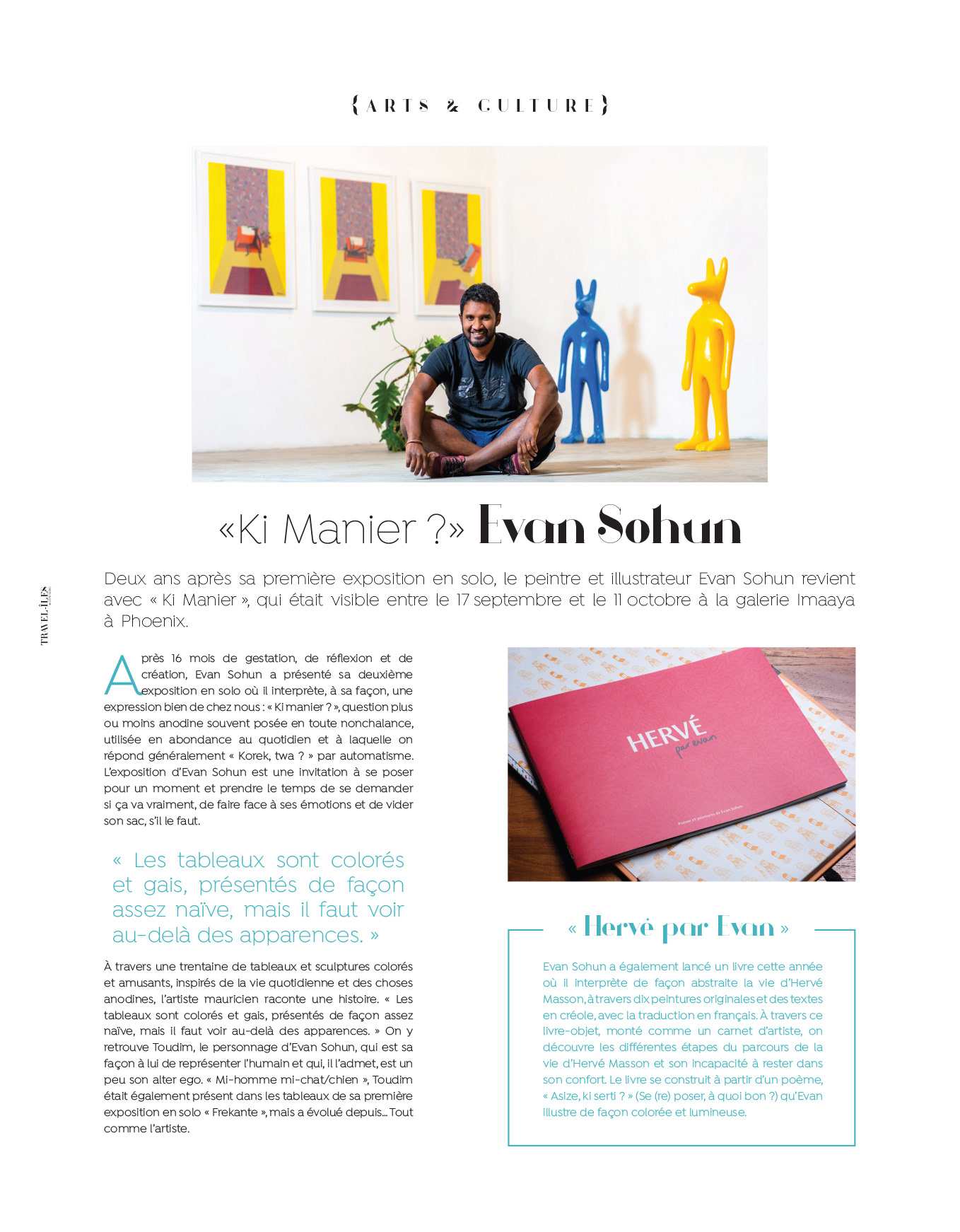 Portrait de l'artiste peintre Evan Sohun. Magazine Travel-Iles. Maurice 2019