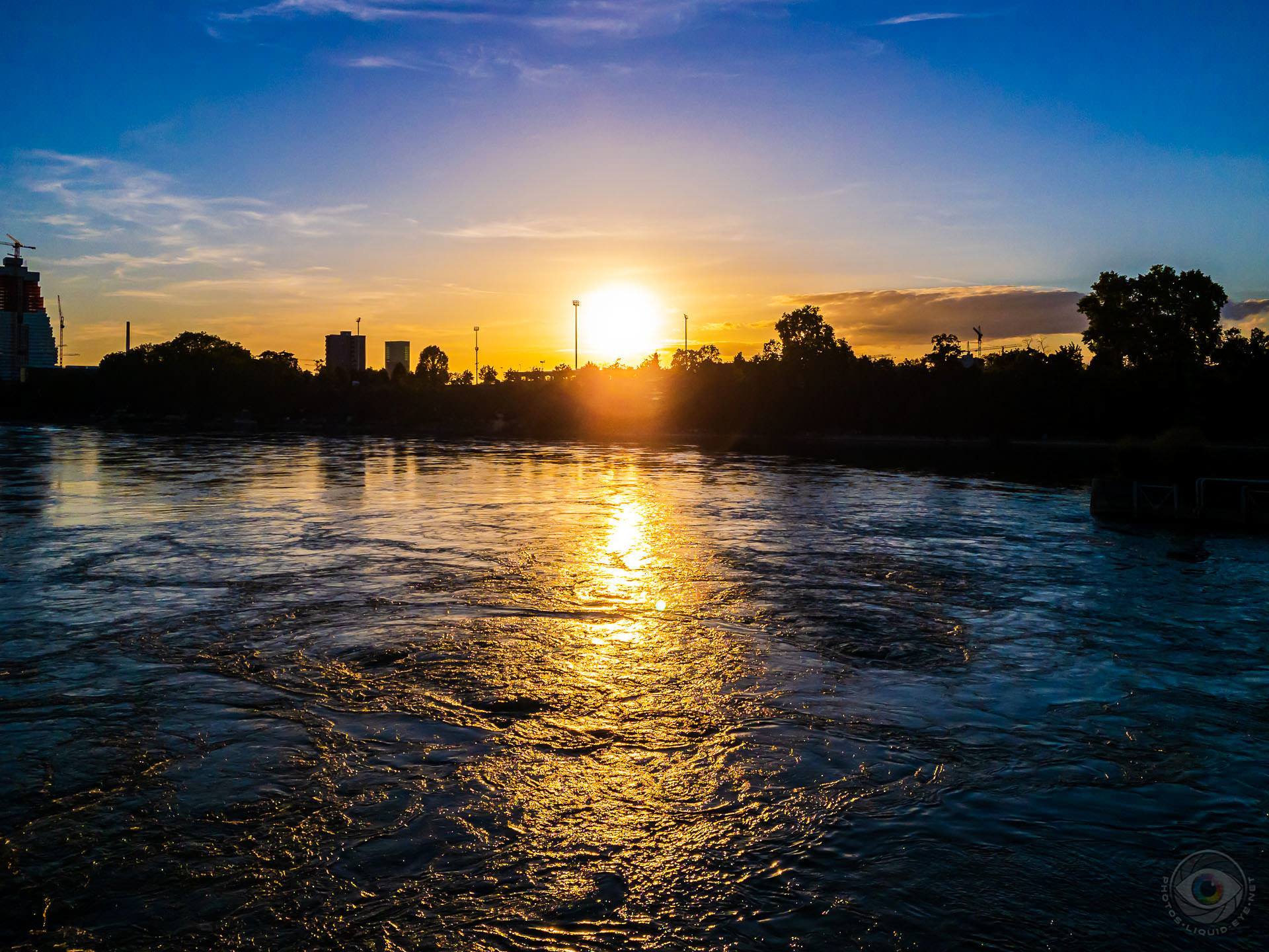 Basel Rhine River Sunset Skyline