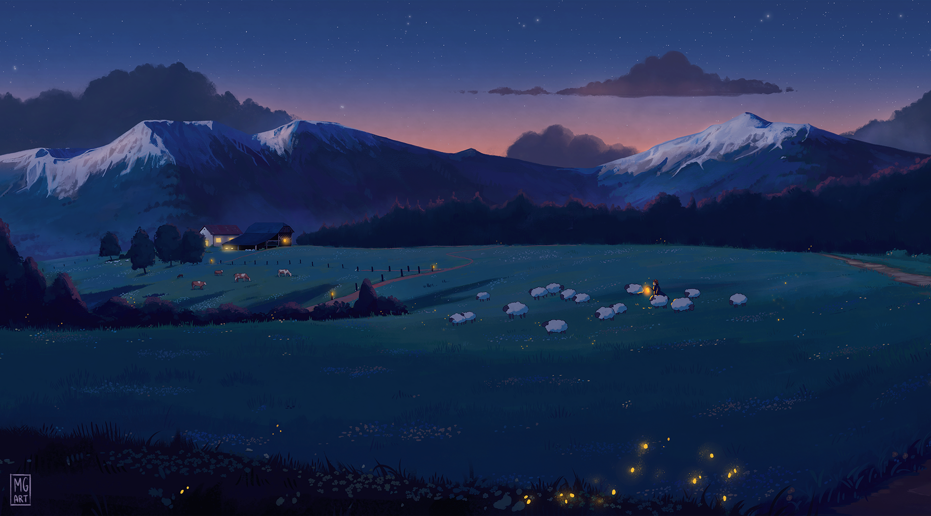 Relaxing Meadow Night Time Commission Piece