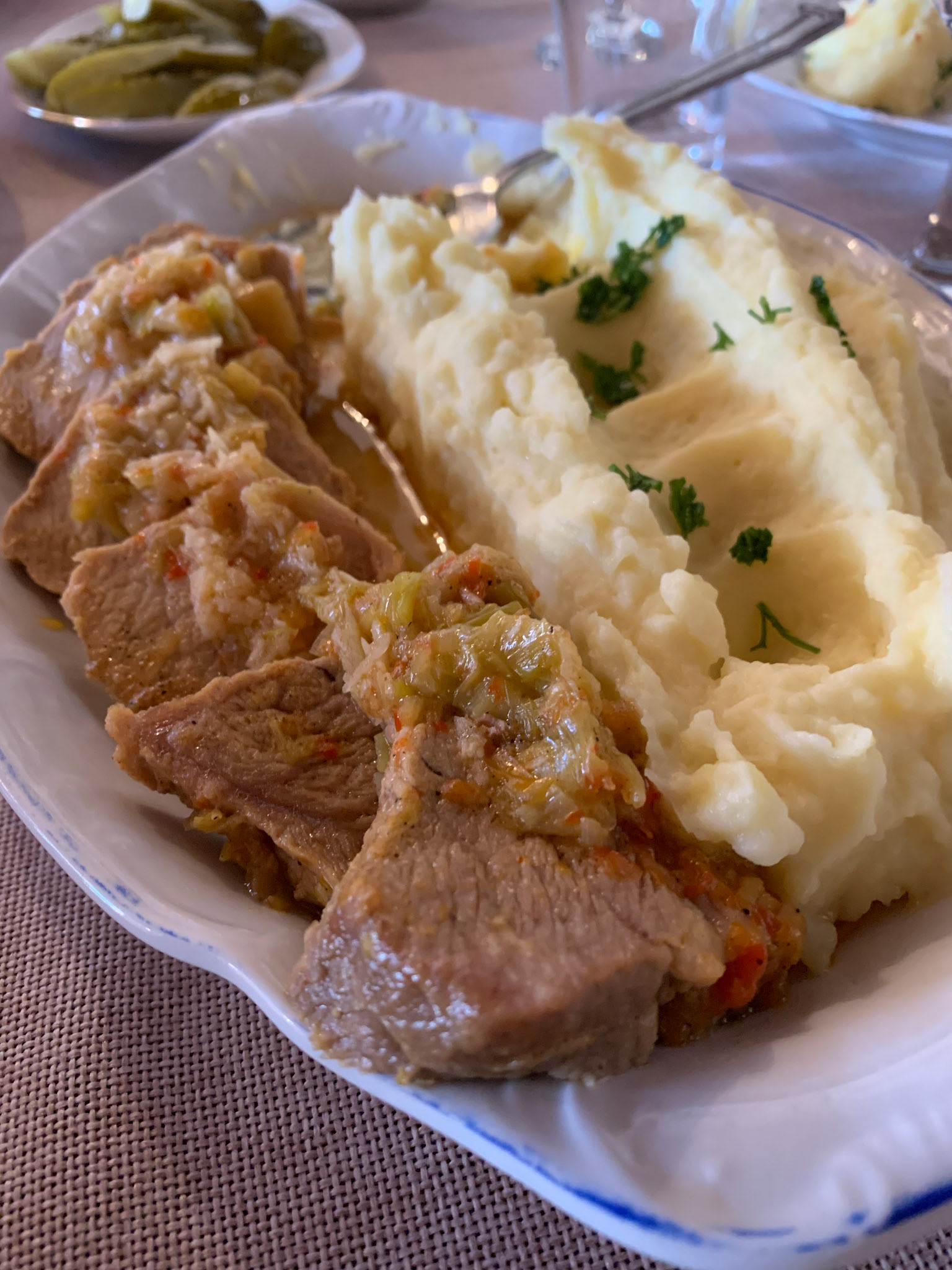 We had lunch at a local family. This is Friptura / pork steak with mashed potatoes.