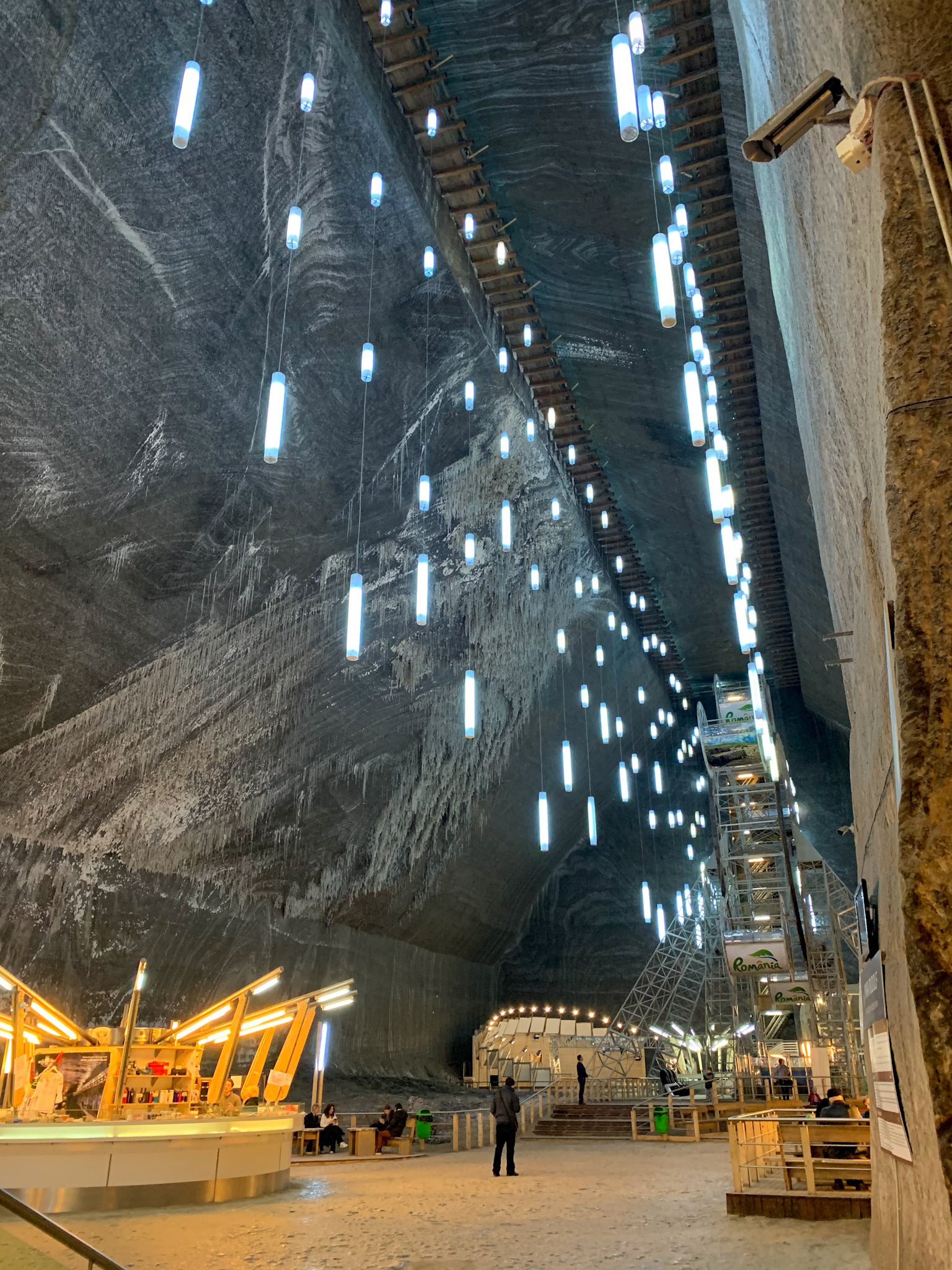 The bottom of the mine is now an amusement park, with a Ferris wheel and row boats for hire