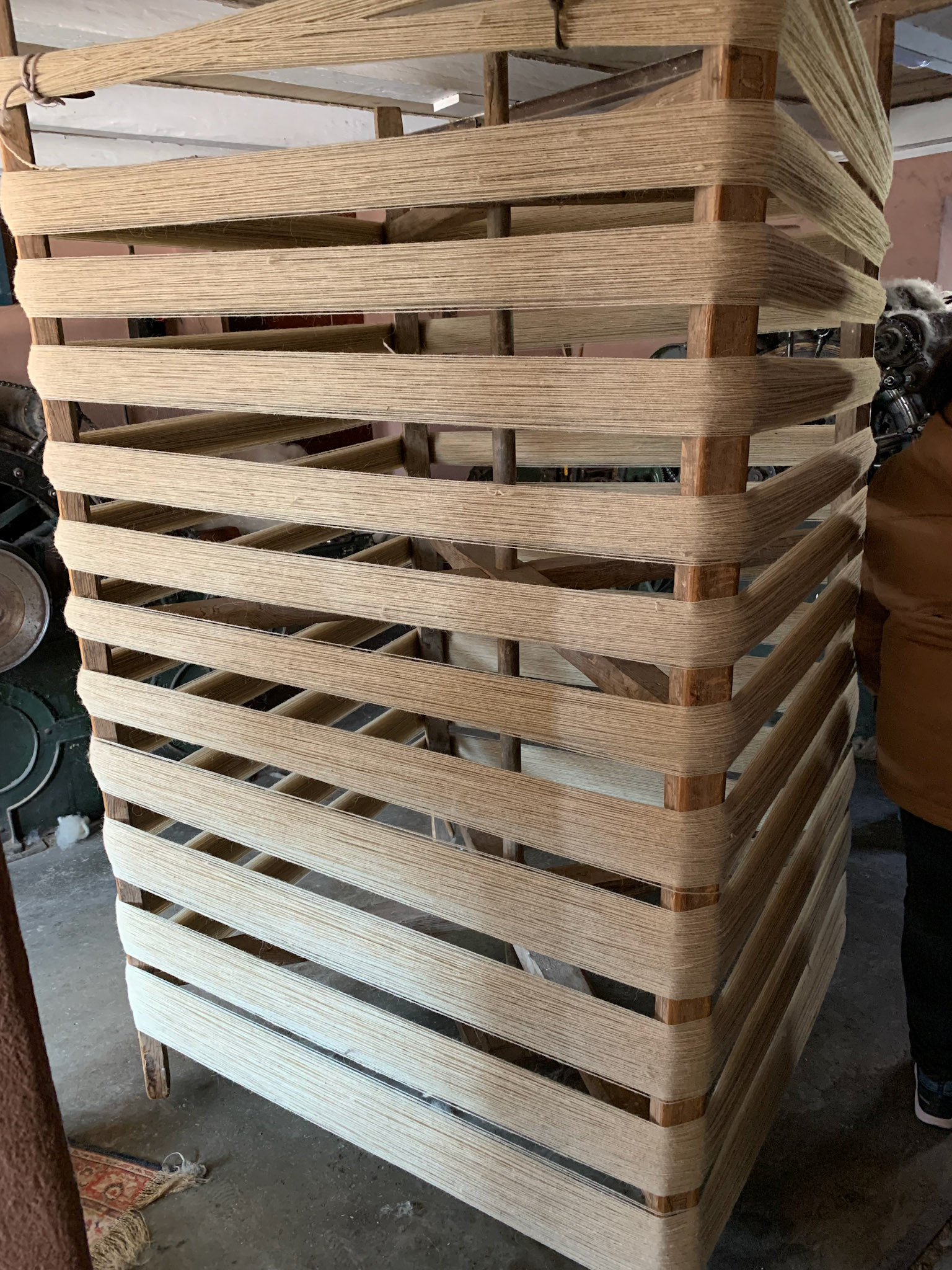 Wool being spun into threads