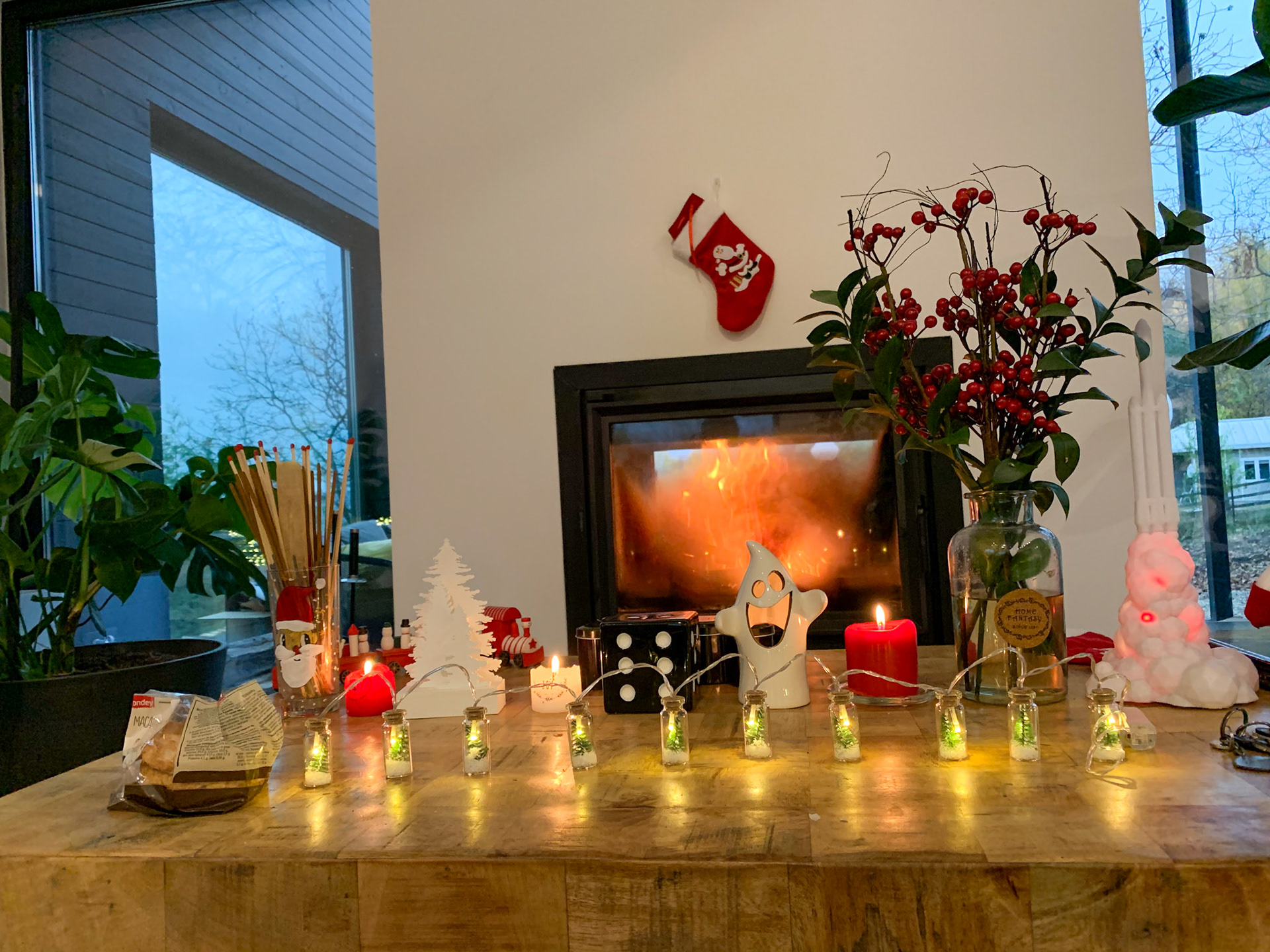 Back in house next to the warmth of the fireplace