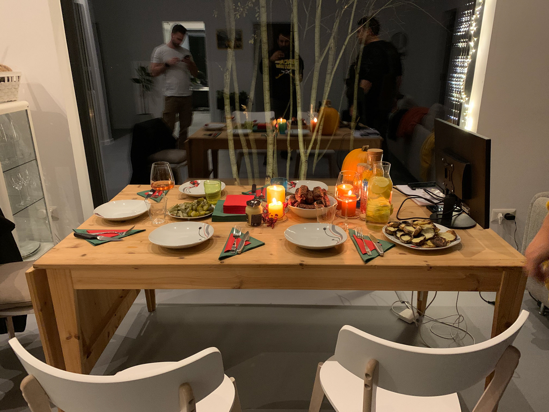 Dinner spread - pickles, Mici, Mushrooms with cheese