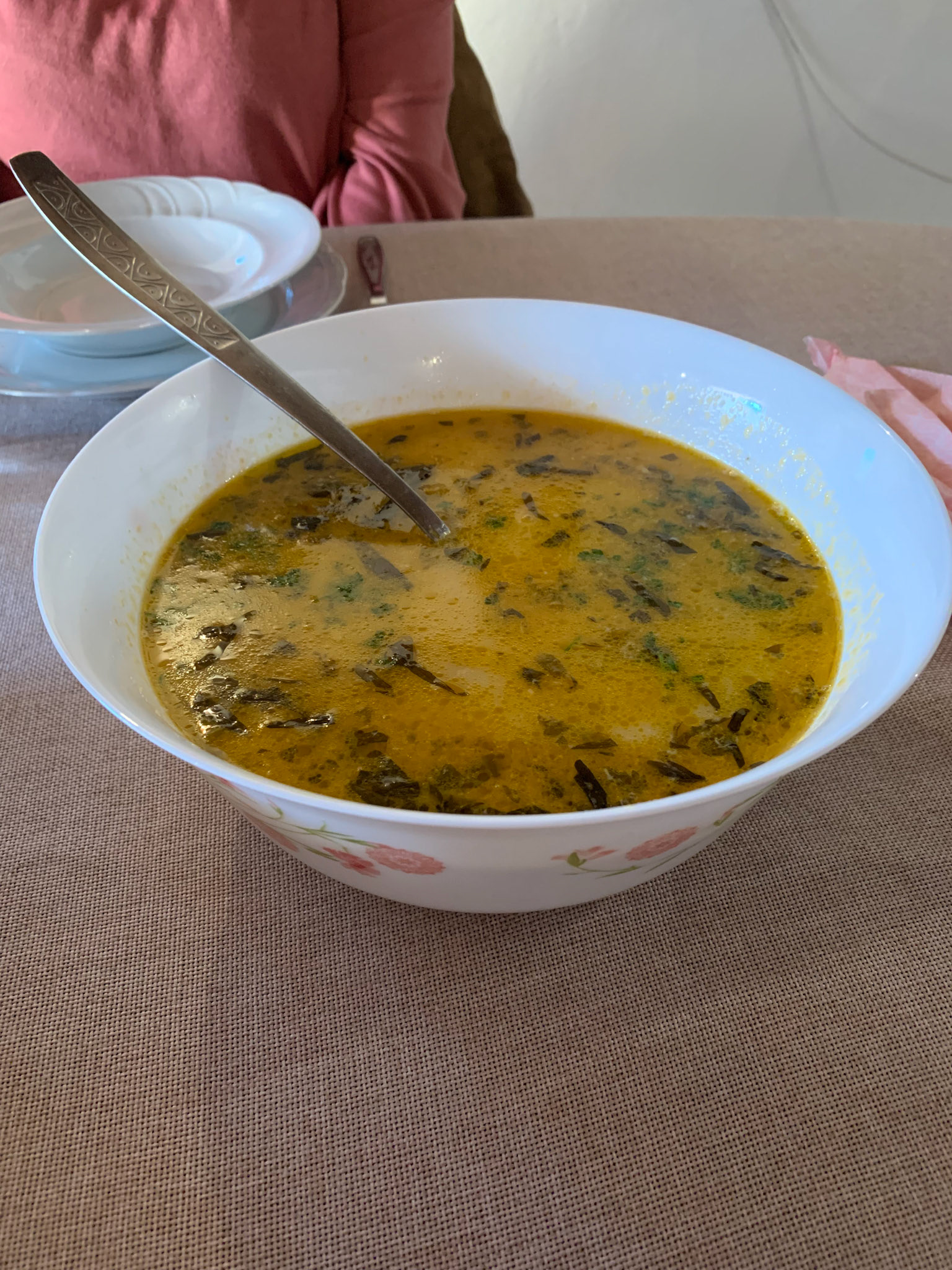 We had lunch at a local family. This is  ciorba / soup with pork and potatoes with bread.