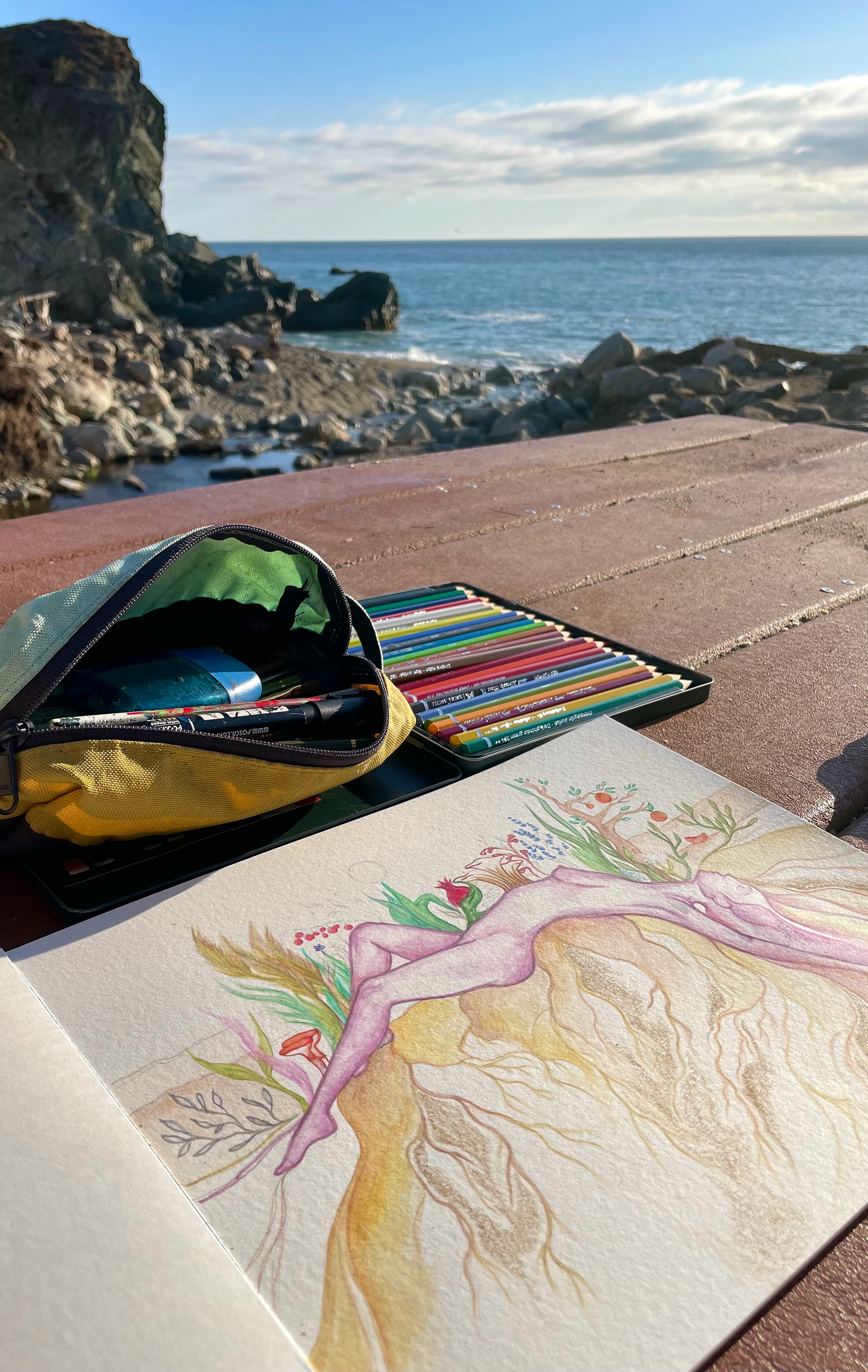 Making progress on this piece while camping in Big Sur, CA
