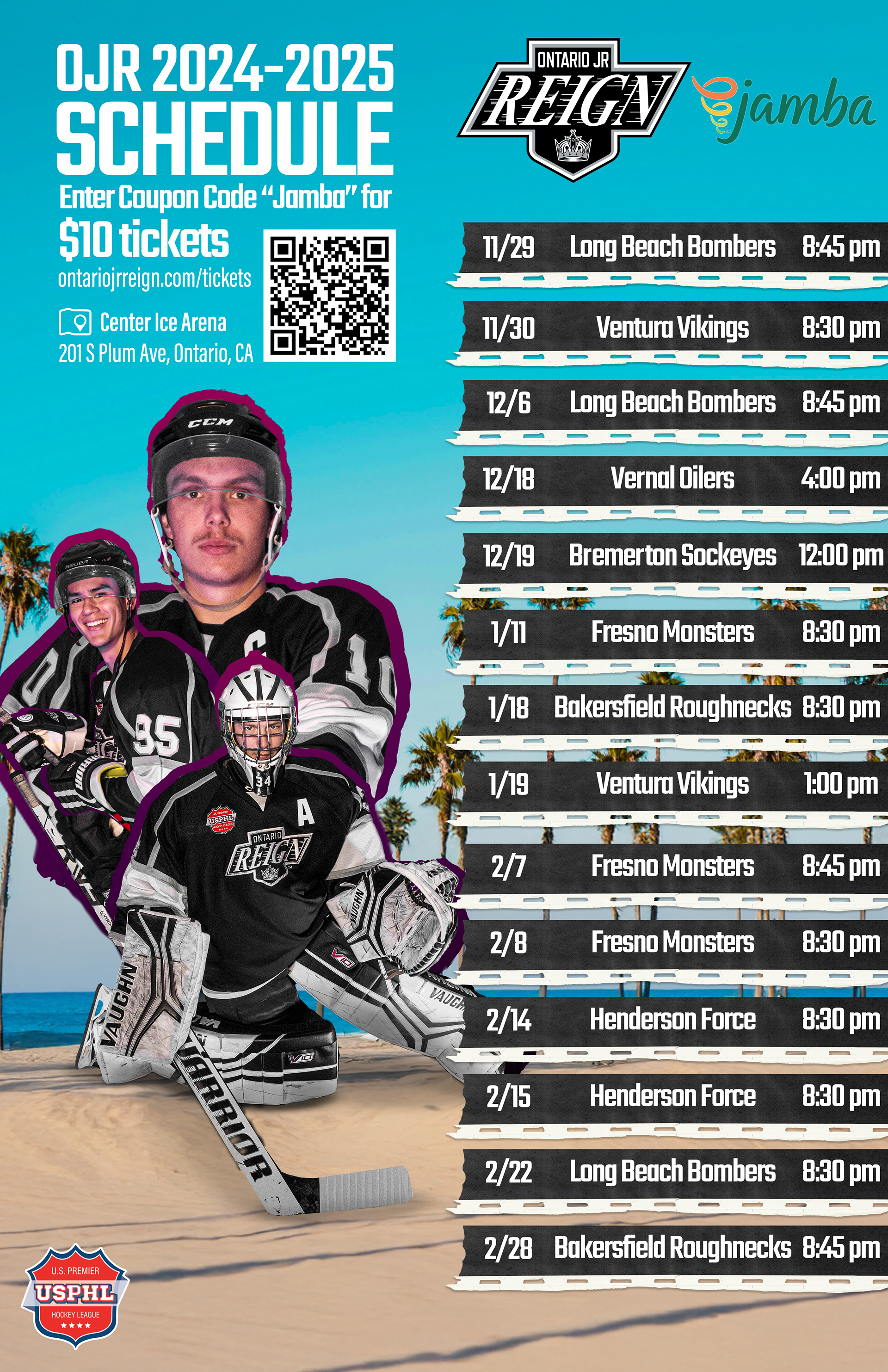 Schedule graphic featuring OJR x Jamba collab